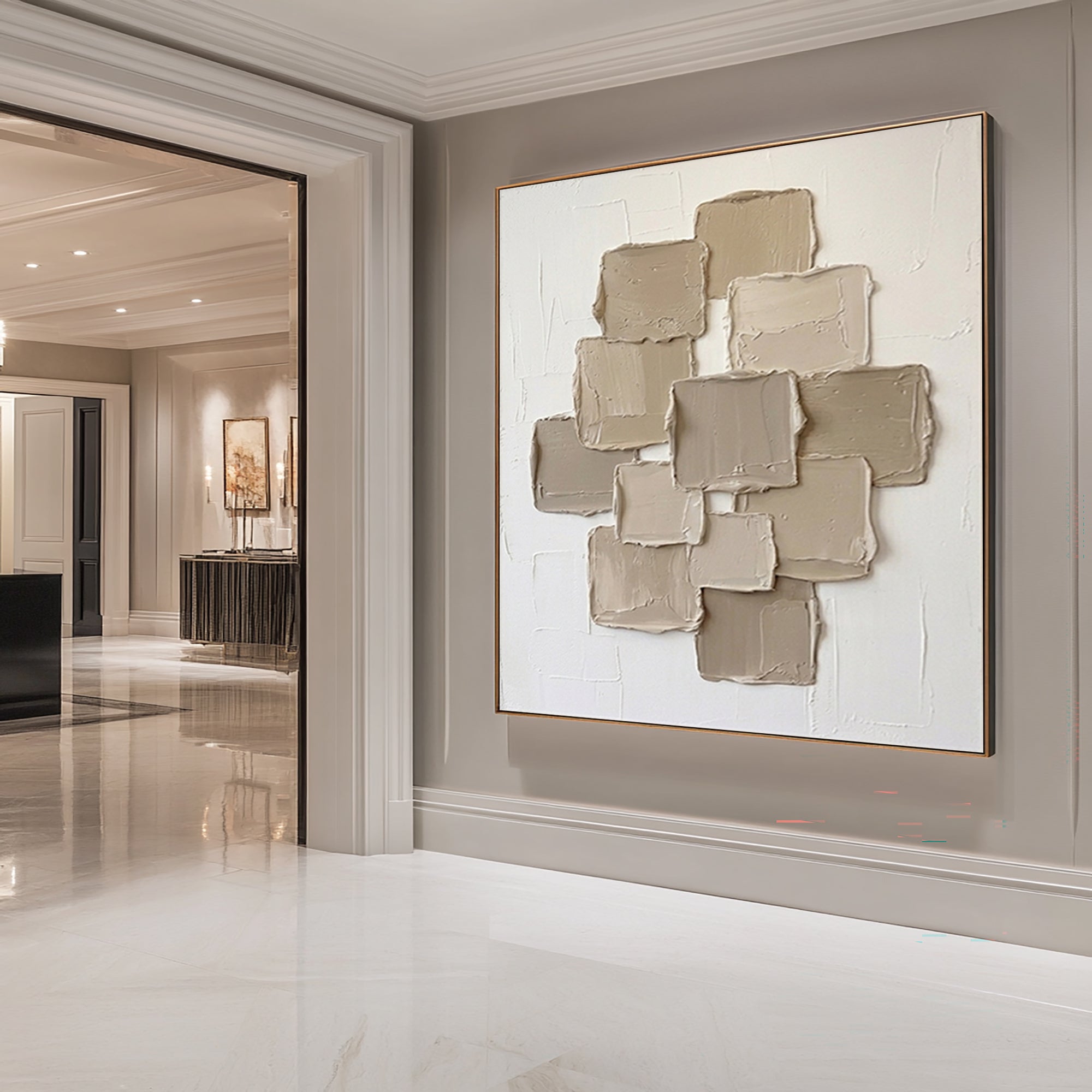 Large Beige Textured Canvas Art Modern Hand Painted Wall Decor