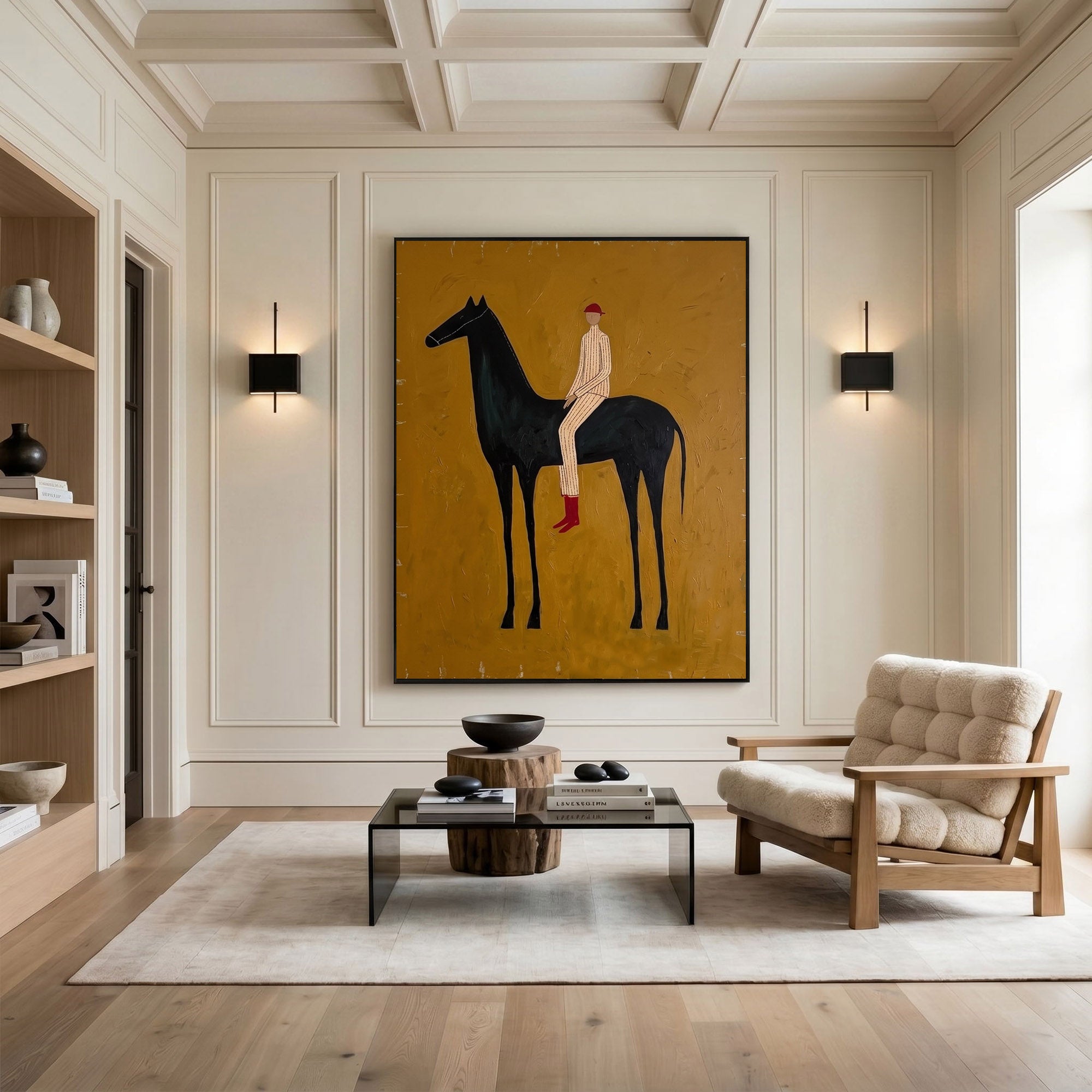 Large Cowboy Horse Wall Art Minimalist Western Oil Painting Ranch Style Decor