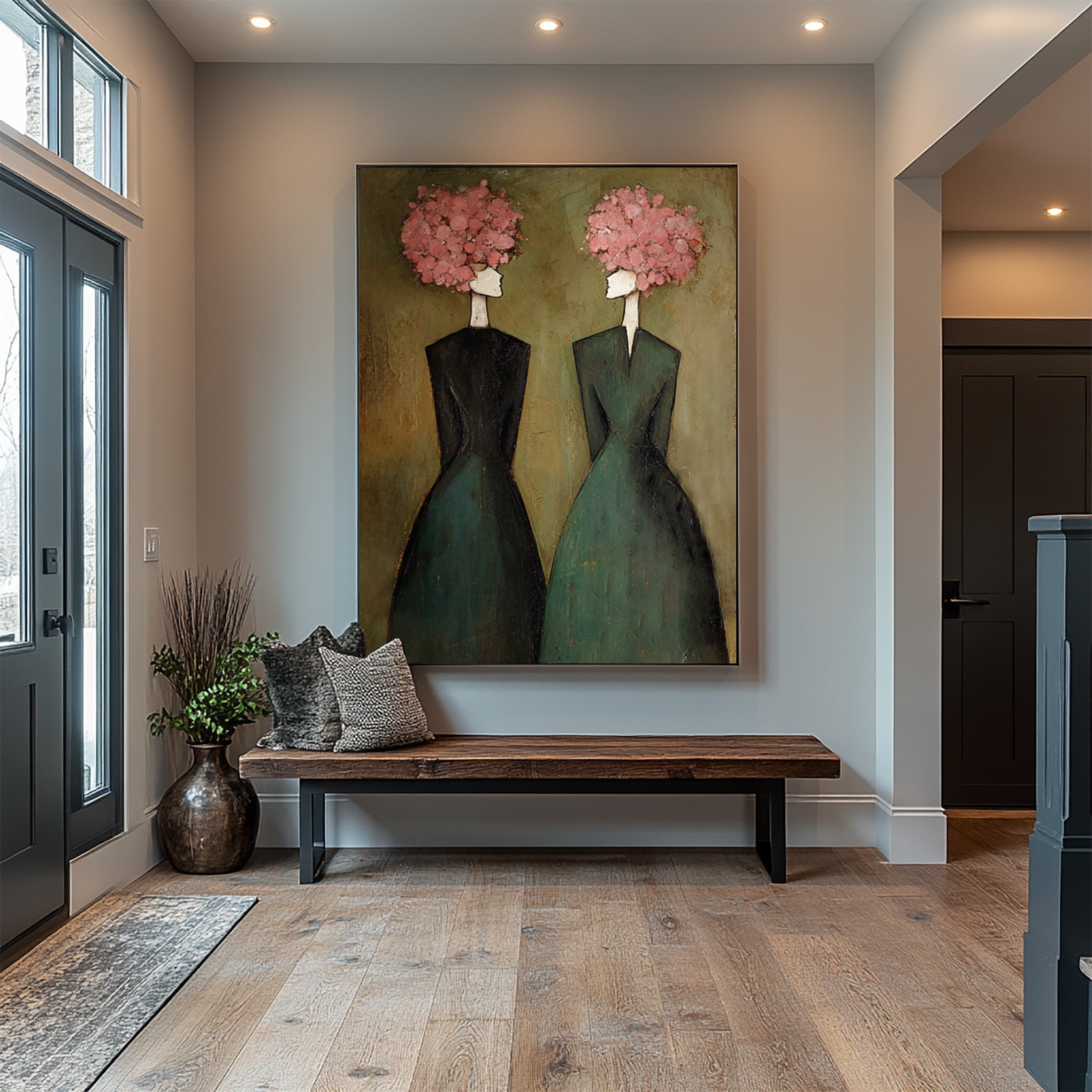 Large Elegant Figurative Oil Painting on Canvas – Contemporary Pink Portrait Wall Art #WAC 034