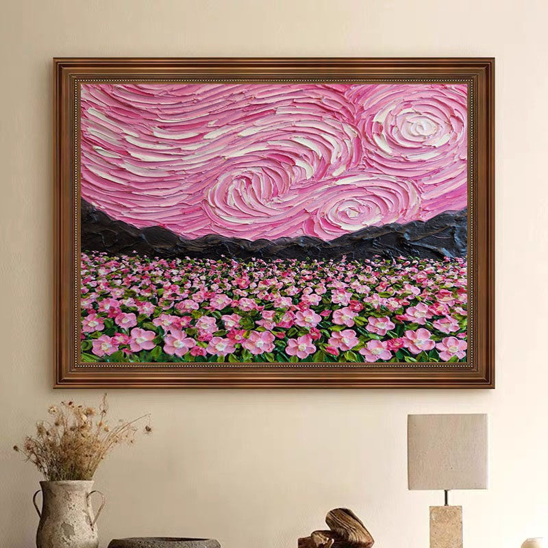 Pink Fields And Sky, Contemporary Landscape Wall Art #BGA 080