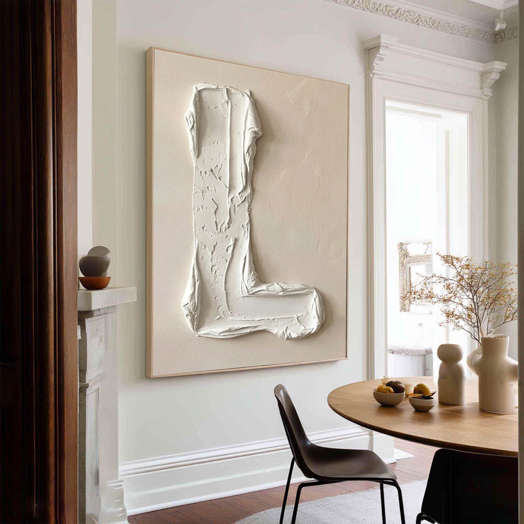 Large Beige Abstract Oil Painting – Minimalist Hand Painted Wall Art