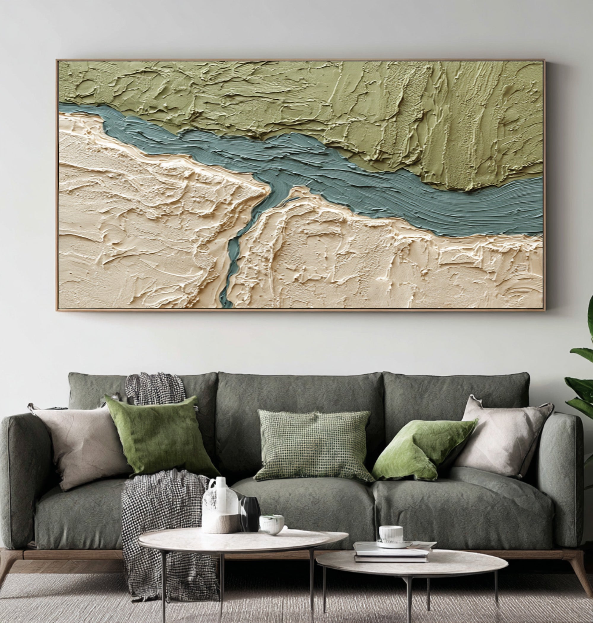 Large Modern Abstract Oil Painting, Green Textured Nature Wall Art for Living Room #WAC 027