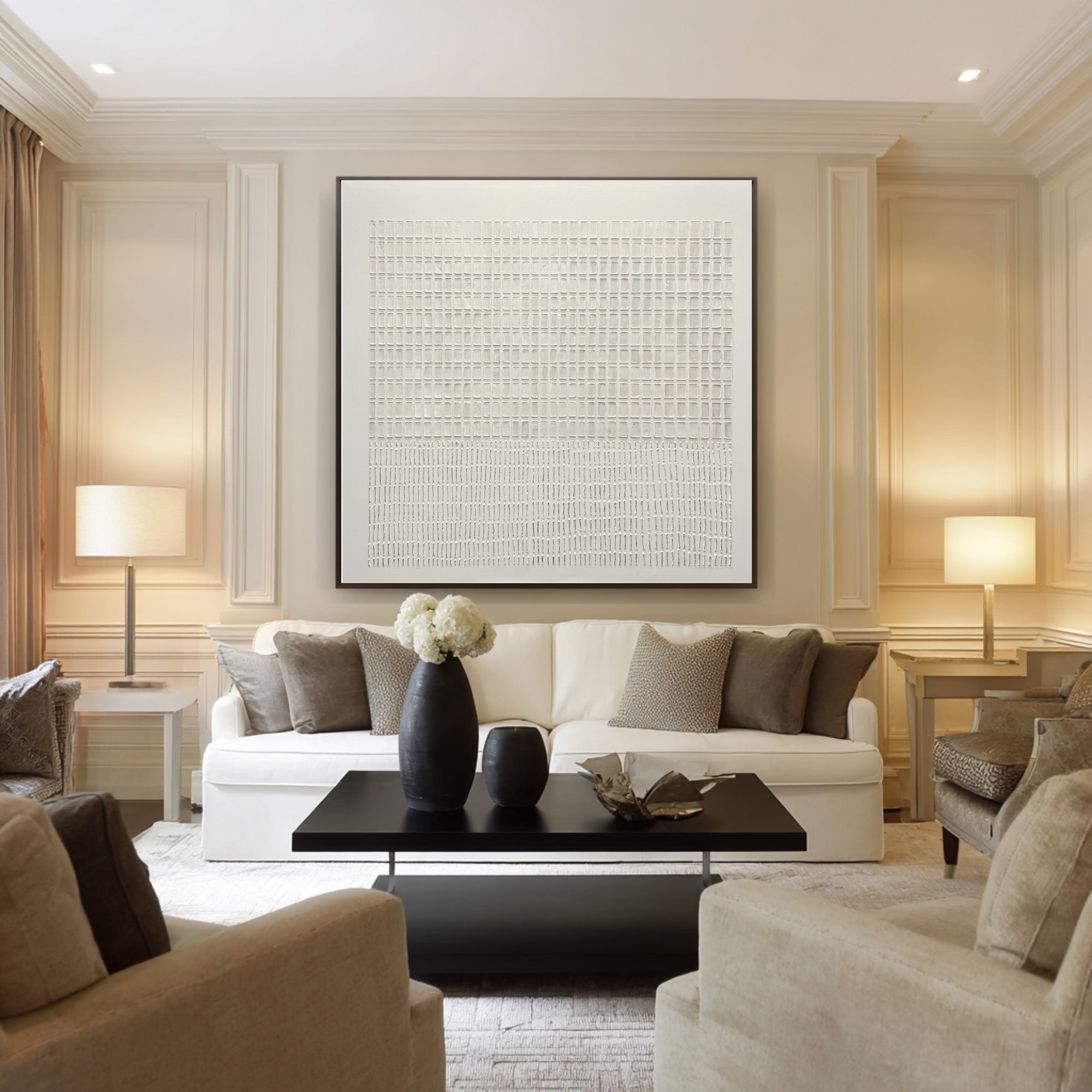 Large Minimal Abstract Oil Painting, Beige Textured Statement Wall Art for Hallway Decor #WAC 017
