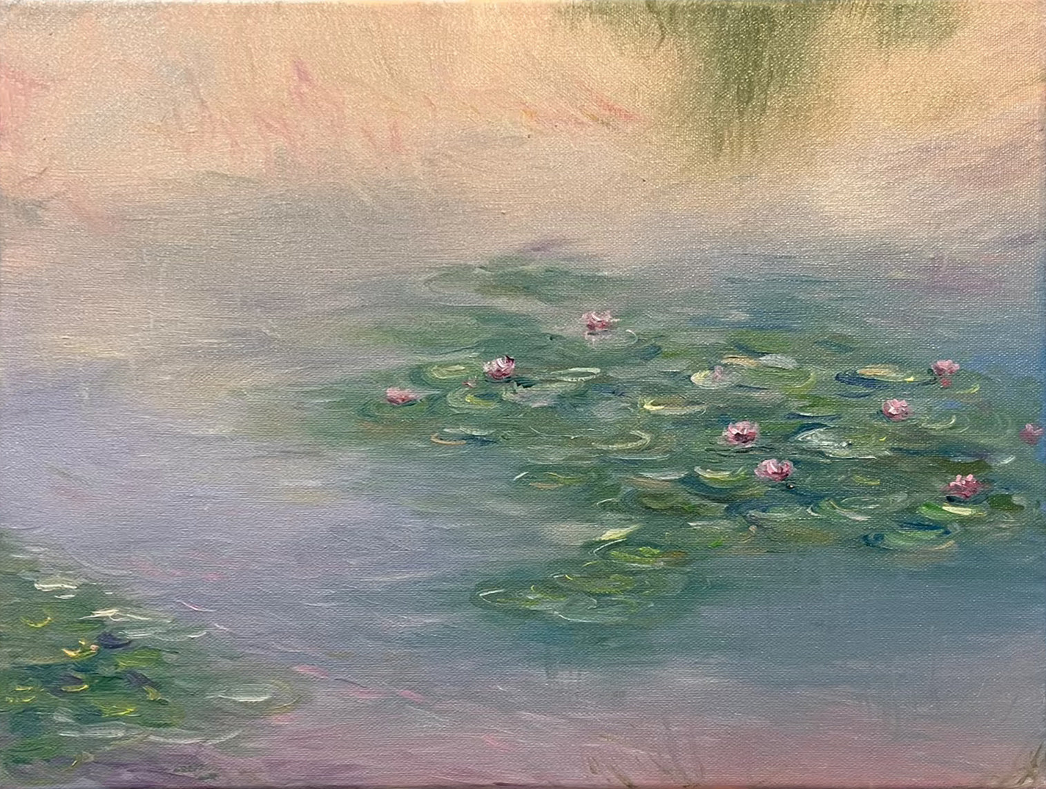 Monet Inspired Lilies, Impressionist Water Art #BGA 184