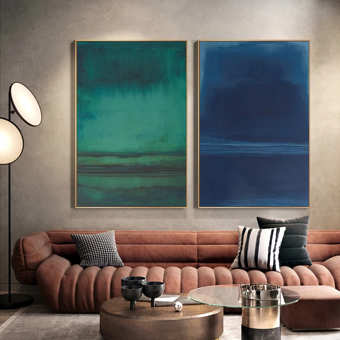 Blue & Green Minimalist Landscape Abstract, Serene Wall Set #BGA 143
