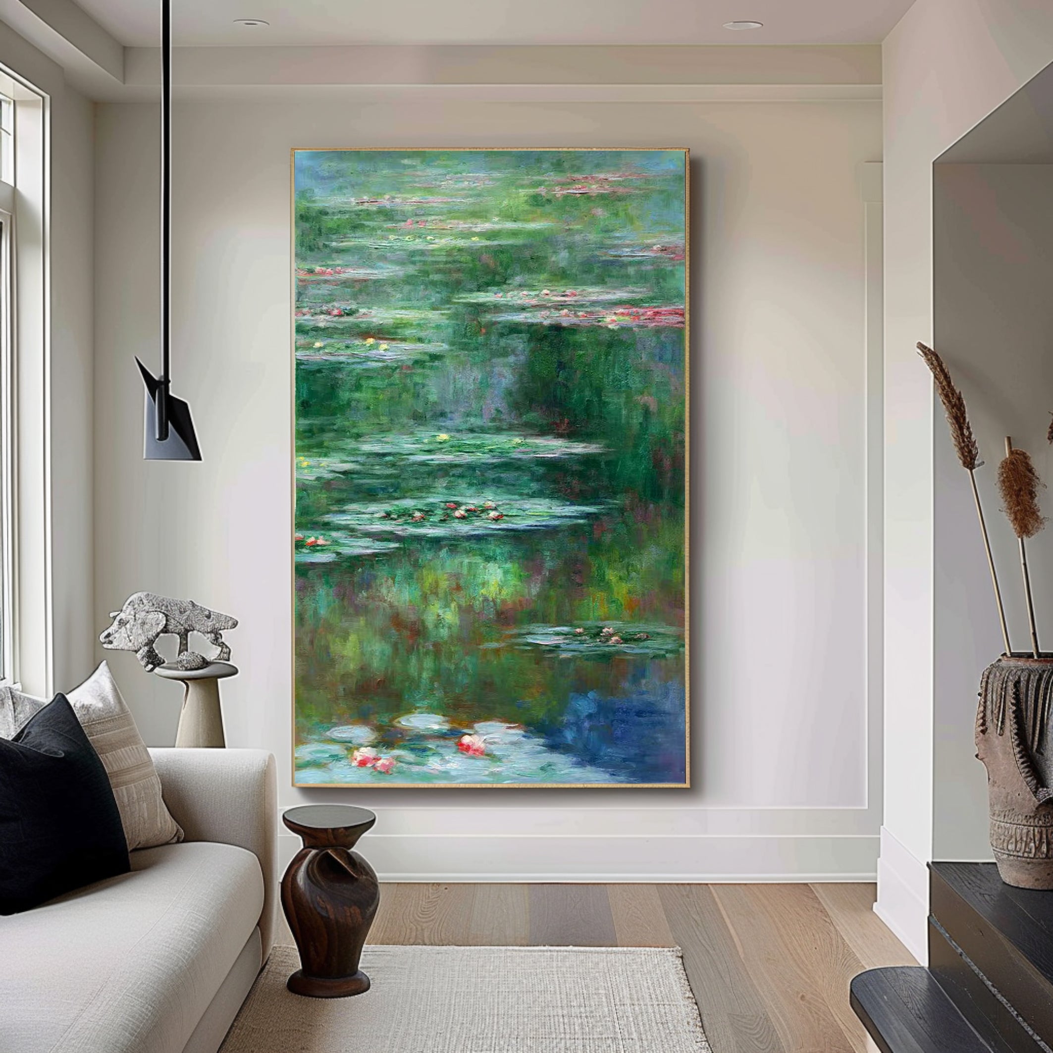 Monet Inspired Water Lilies, Vertical Impressionist Canvas #BGA 172