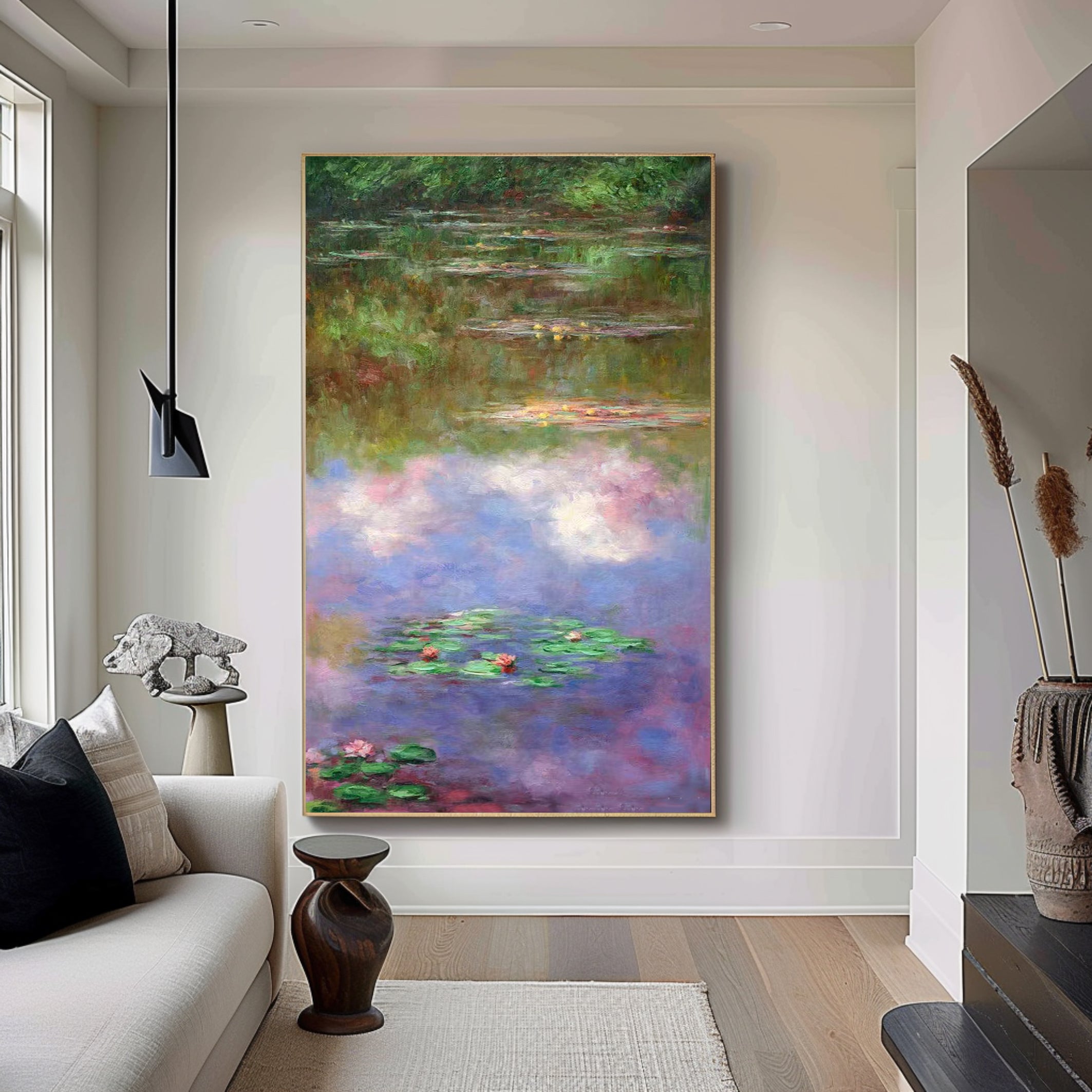 Monet Style Water Lilies, Vertical Floral Abstract #BGA 180