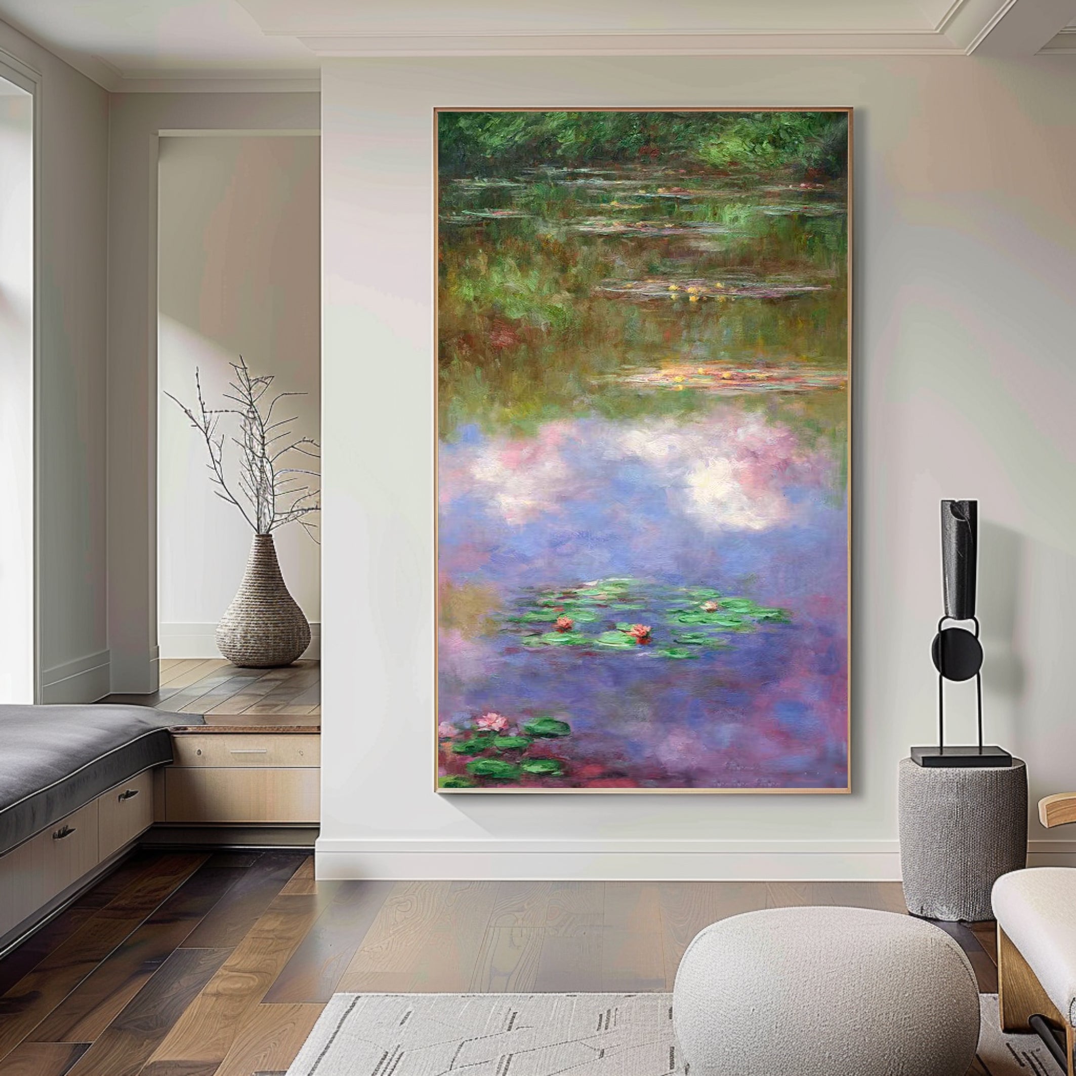 Monet Style Water Lilies, Vertical Floral Abstract #BGA 180