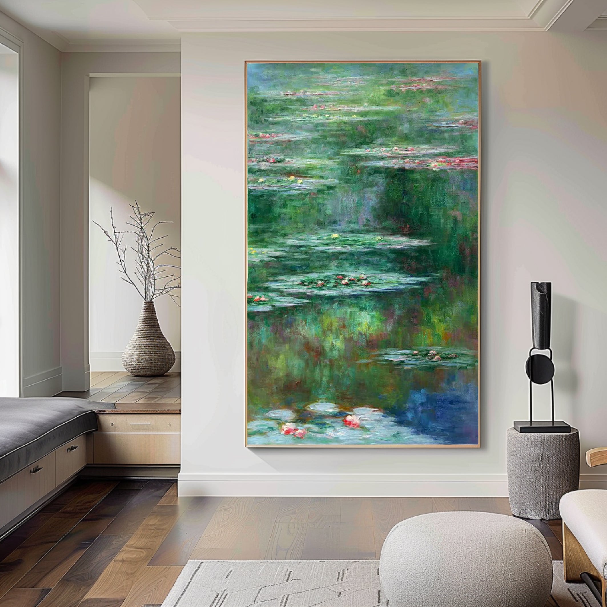 Monet Inspired Water Lilies, Vertical Impressionist Canvas #BGA 172