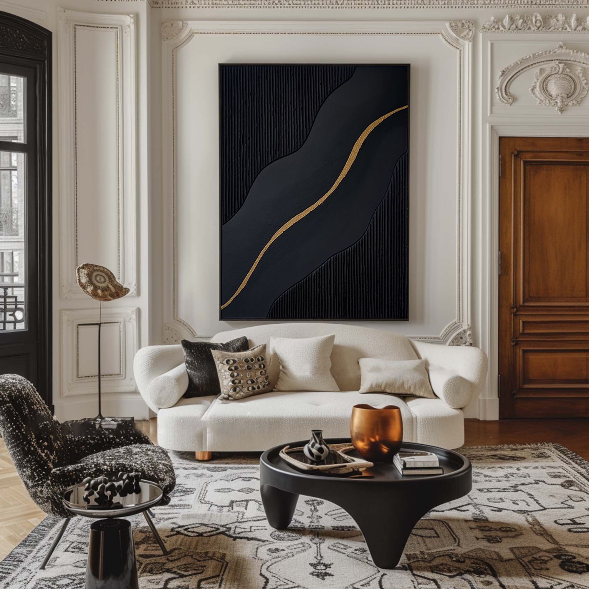 Large Black and Gold Abstract Canvas Art for Home Decor #BM 088