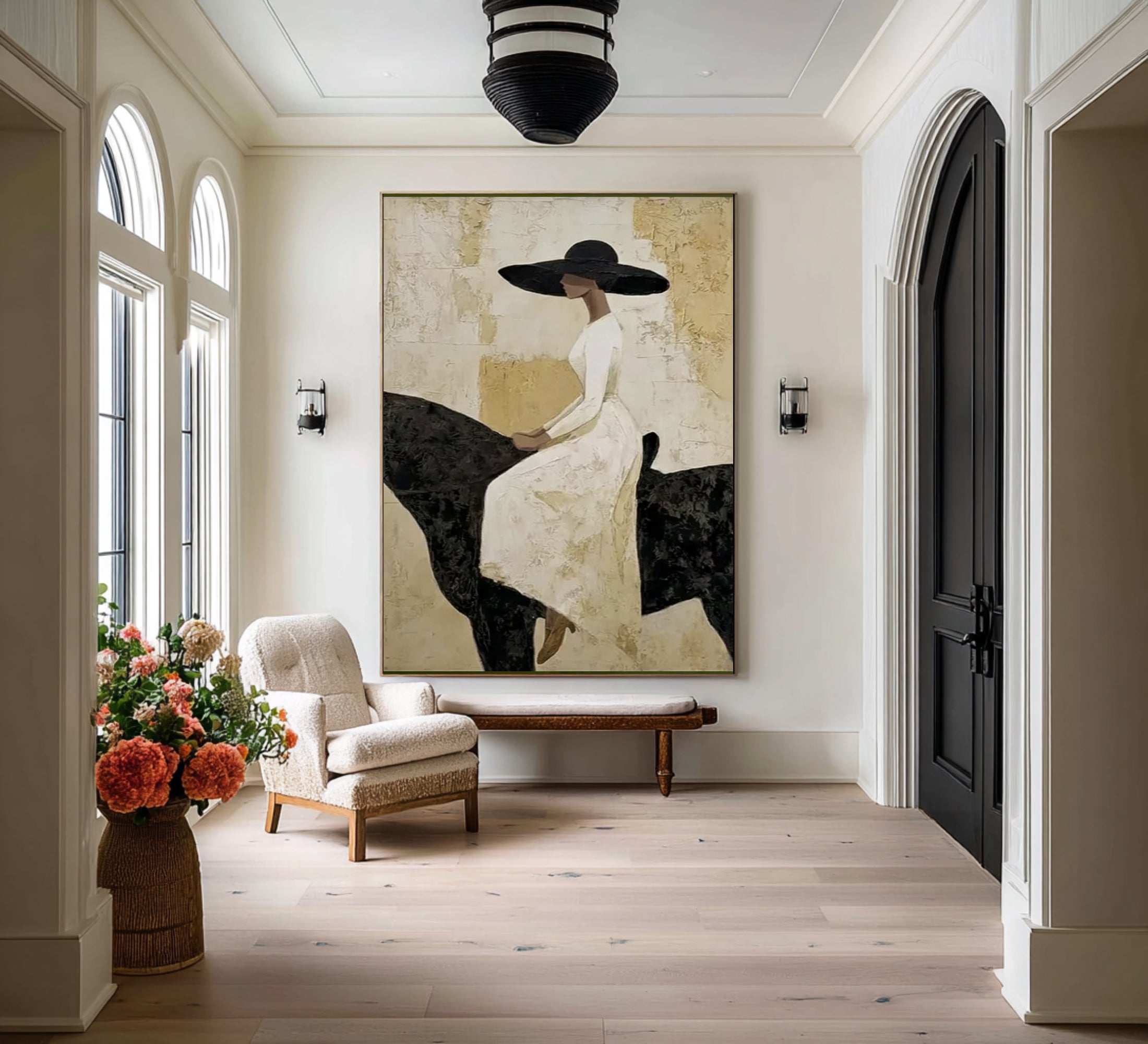 Contemporary Elegant Woman Portrait Horse Canvas Painting