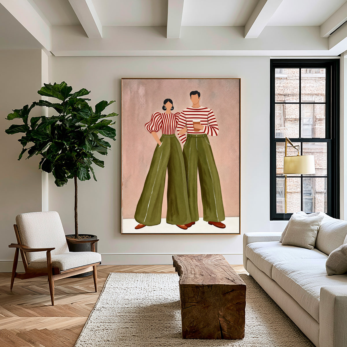 Contemporary Couple Portrait Painting Modern Wall Art