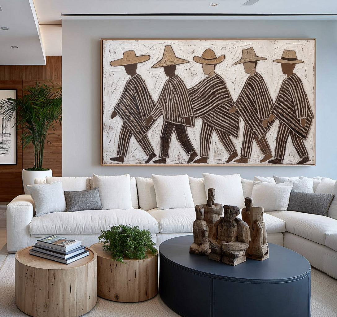 Southwestern Folk Art Painting, Textured Western Wall Art, Hand Painted Figurative Artwork