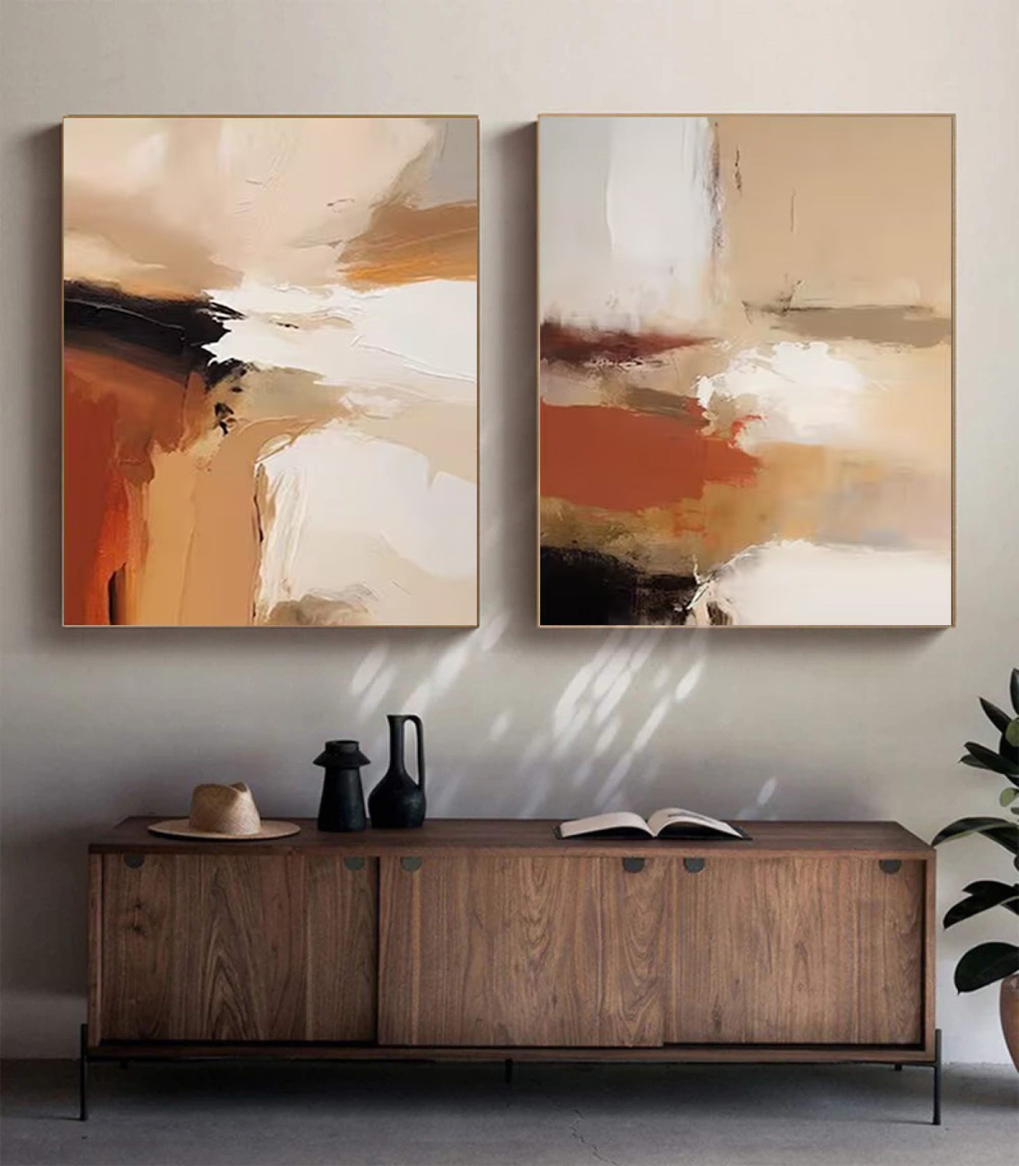 Earthen Duet: Set of 2 Abstract Paintings, Warm Terra Tones #BGA 211