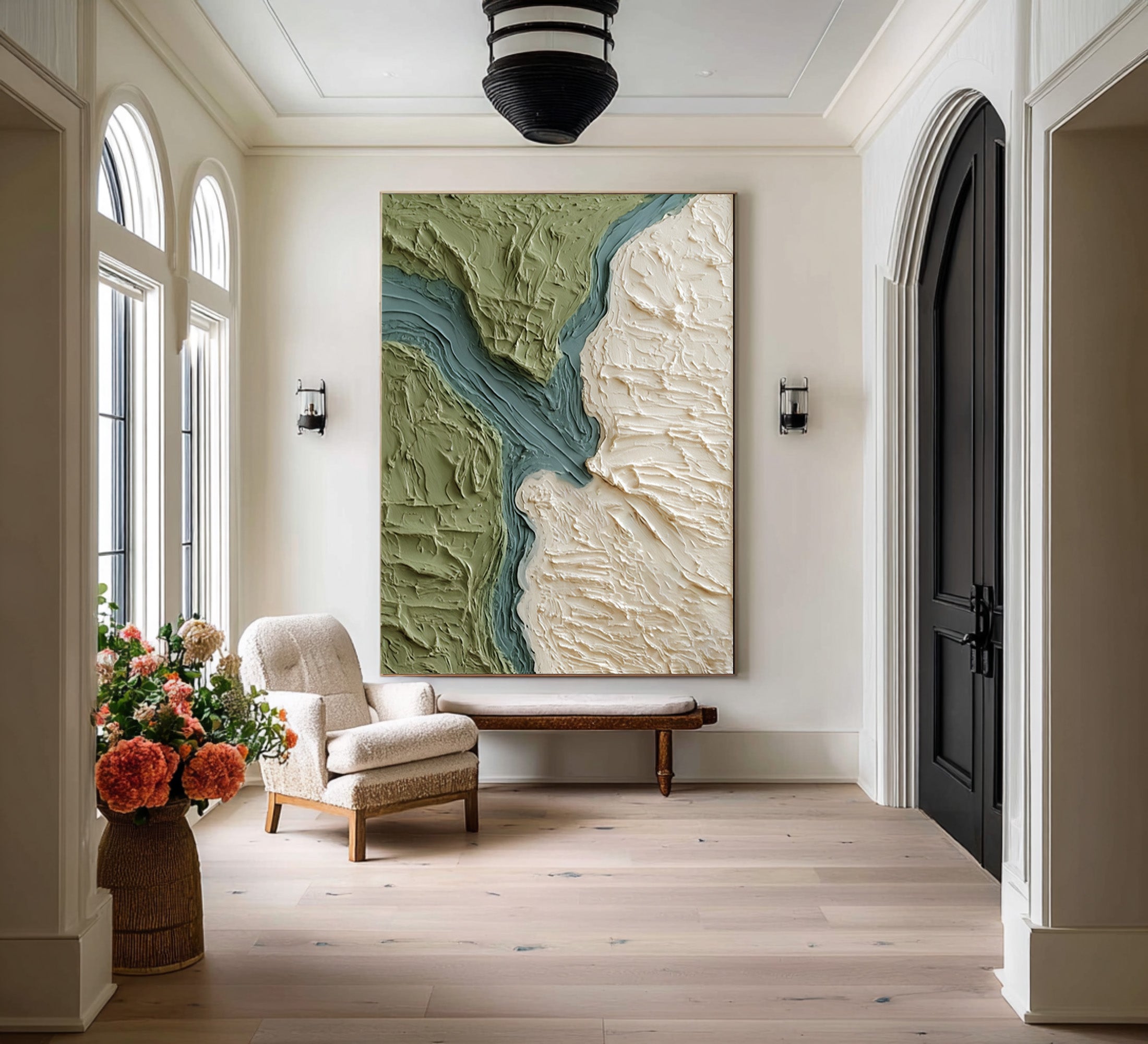 Large Modern Abstract Oil Painting, Green Terrain Textured Wall Art for Living Room #WAC 028