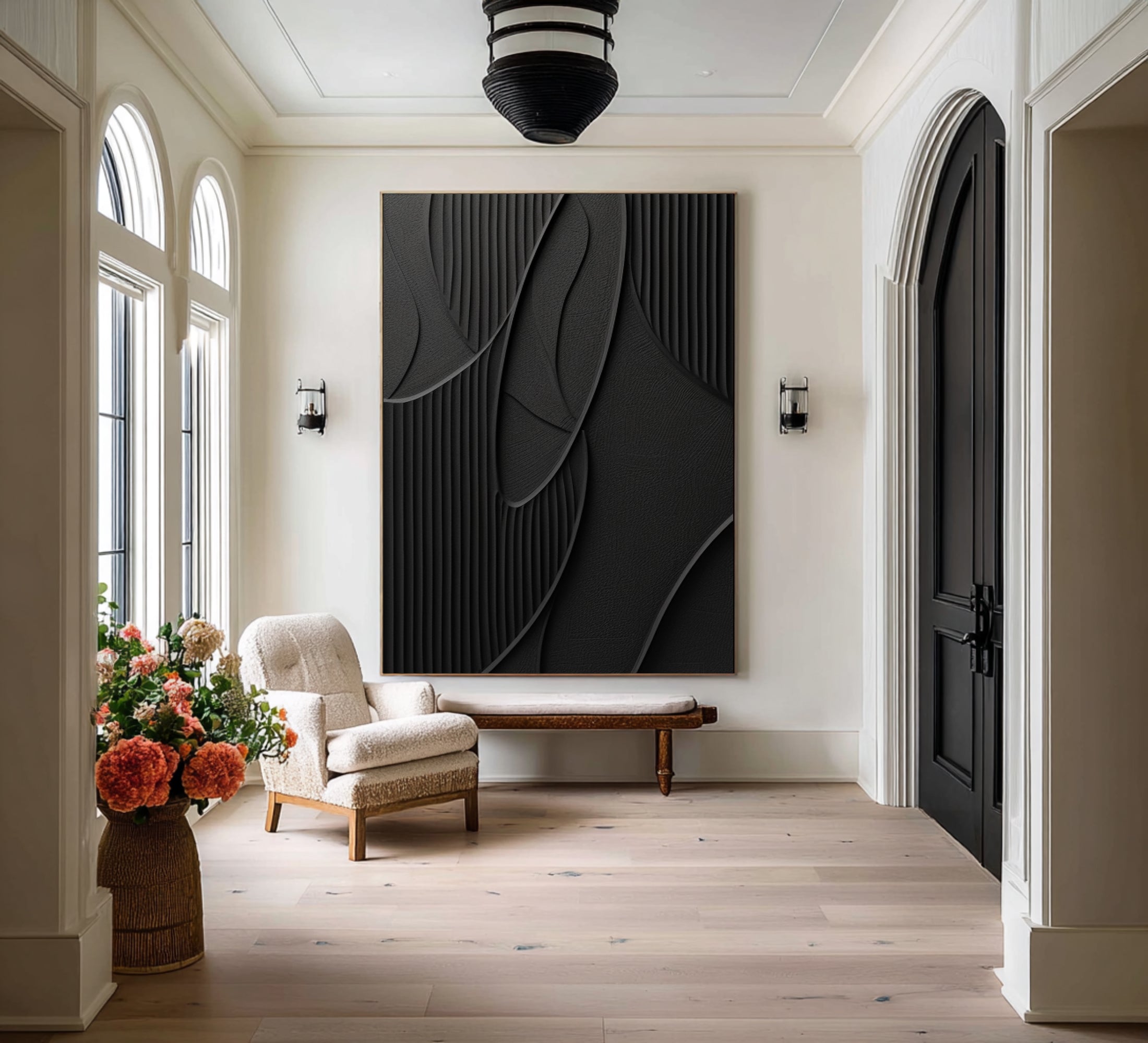 Large Modern Abstract Oil Painting, Black Textured Luxury Wall Art for Contemporary Interiors #WAC 016