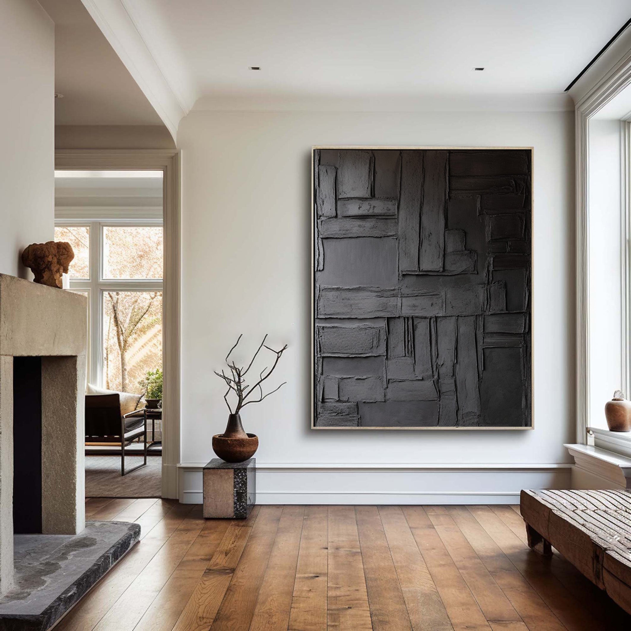 Urban Facade: Abstract Black Canvas, Modern Textured Art #BGA 228