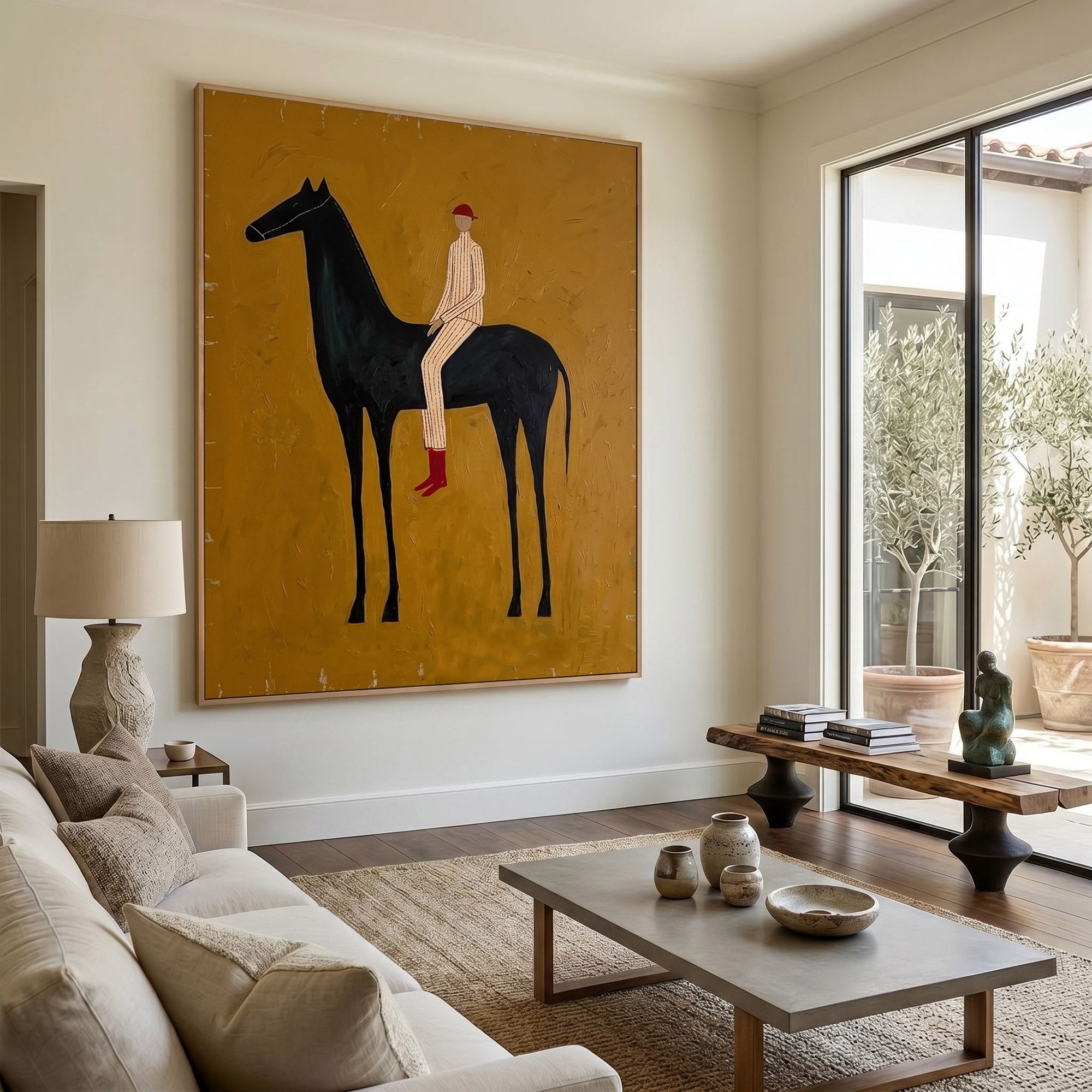 Large Cowboy Horse Wall Art Minimalist Western Oil Painting Ranch Style Decor