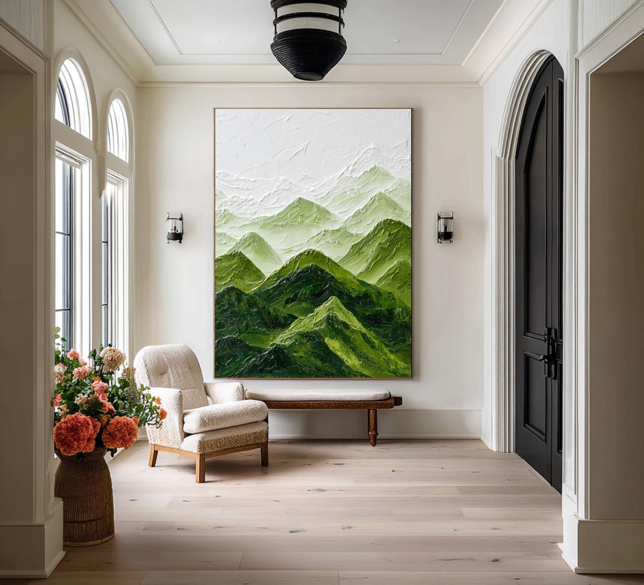 Large Mountain Landscape Abstract Oil Painting, Calming Green Wall Art for Modern Home Decor #WAC 006