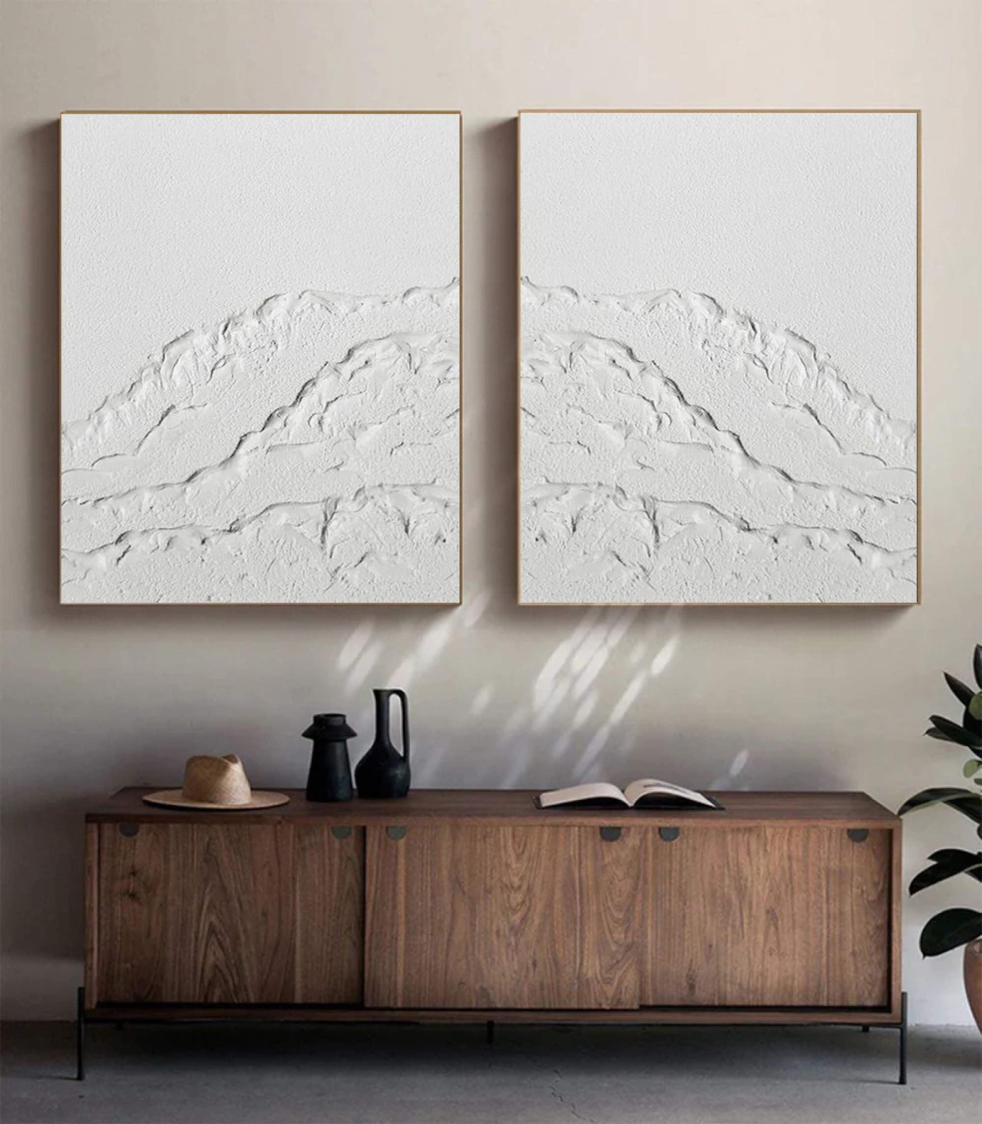 White Alpine Divide: Set of Two 3D Mountain Wall Art #BGA 213