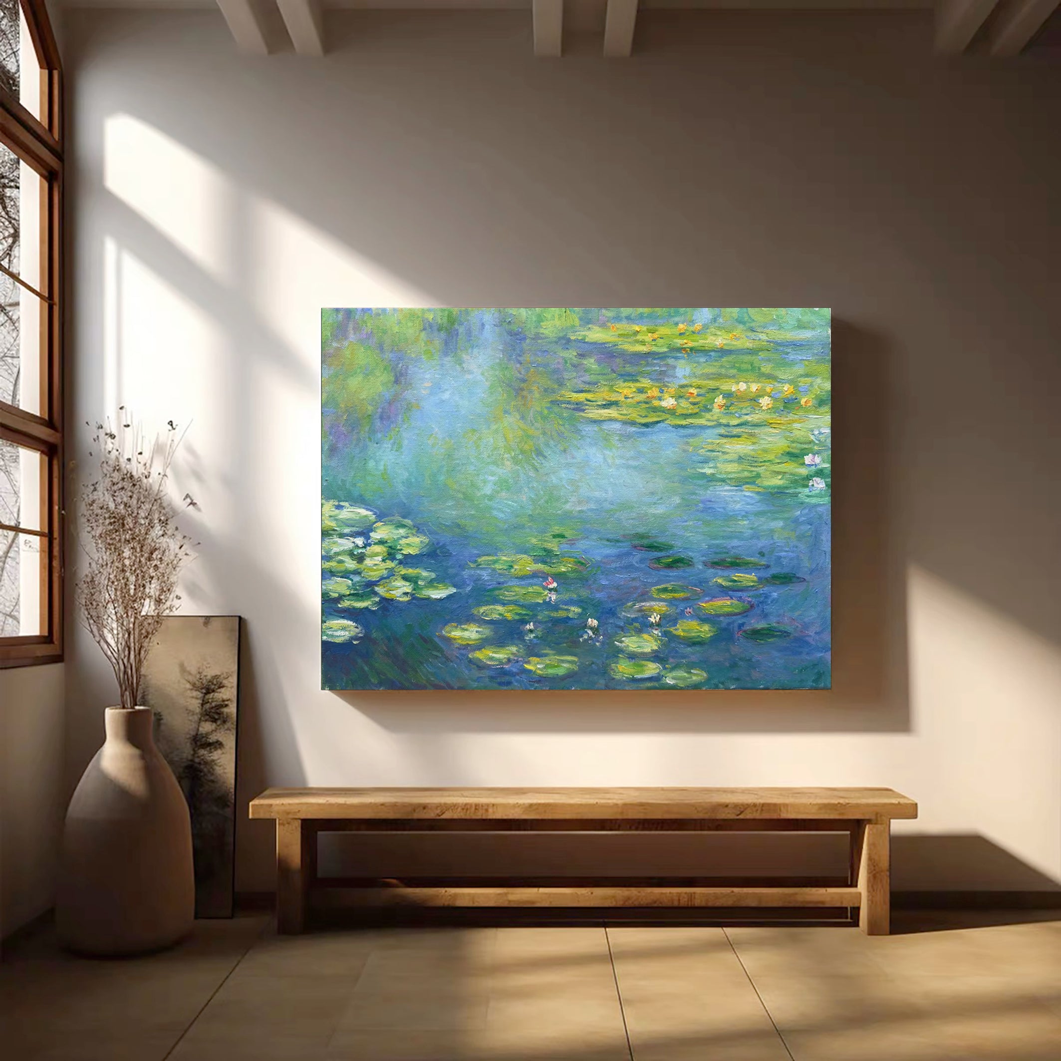 Monet Tribute Lilies, Blue Impressionist Scene #BGA 187