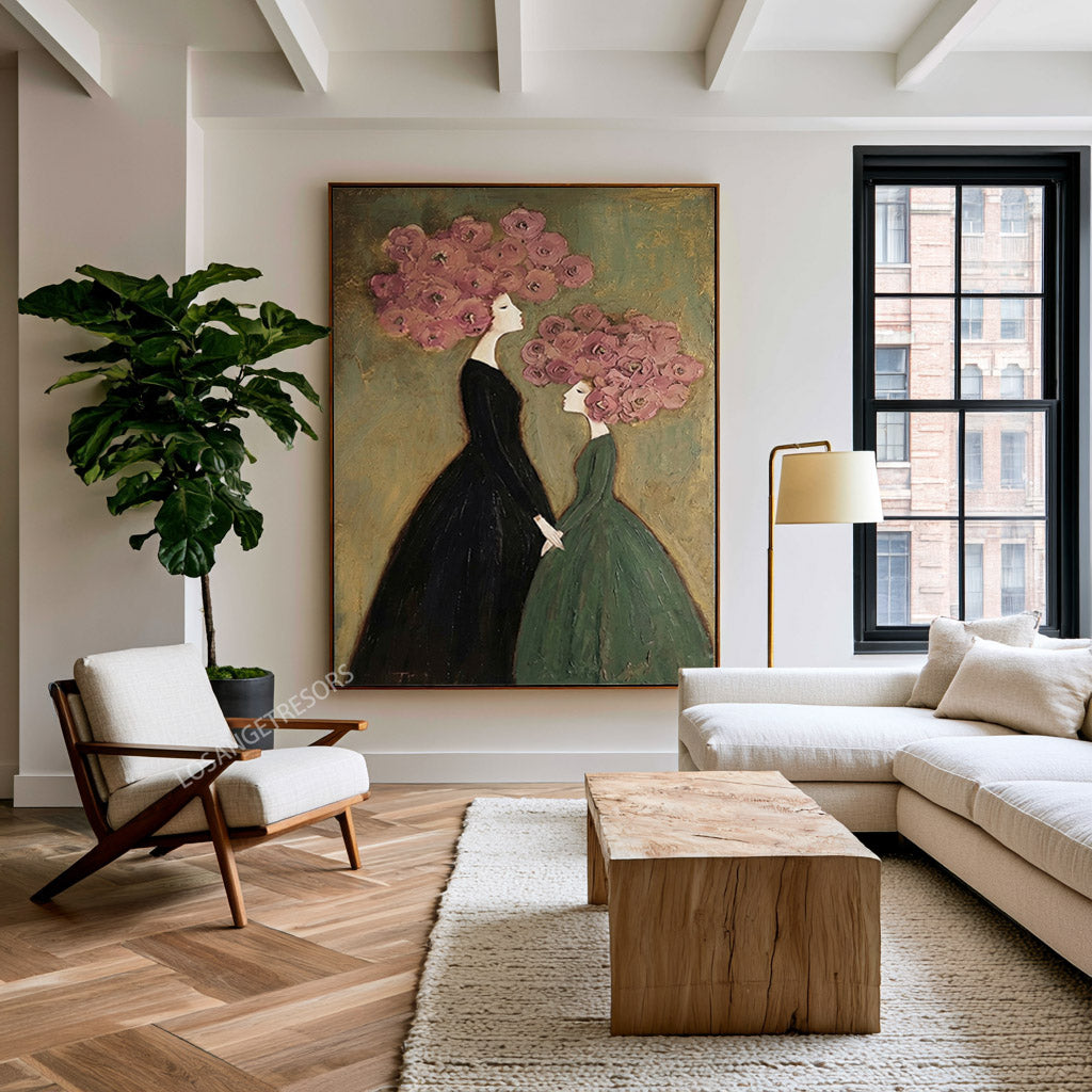 Large Floral Figure Wall Art Romantic Contemporary Botanical Oil Painting