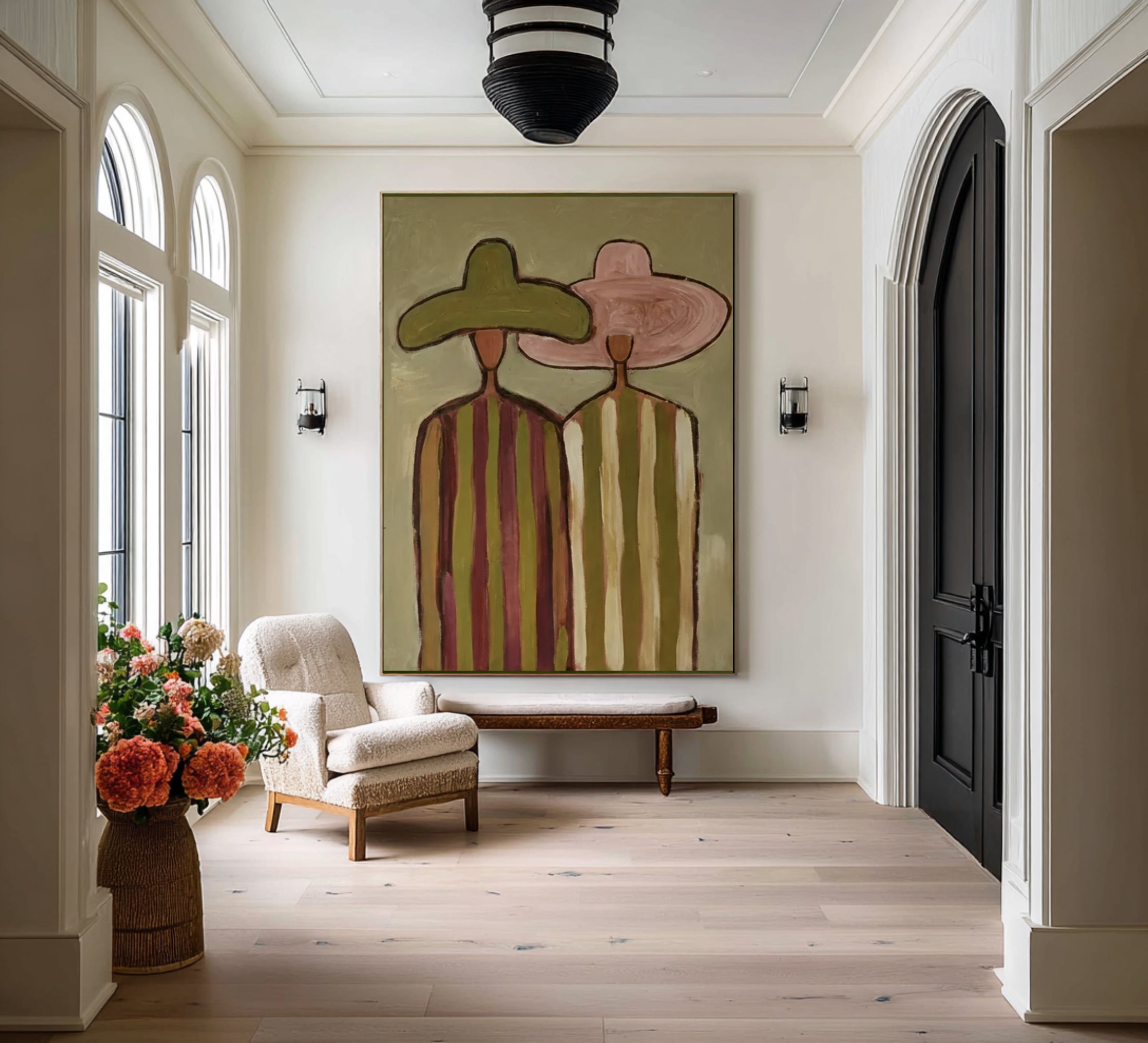 Modern Abstract Couple Canvas Art Oversized Neutral Figurative Painting
