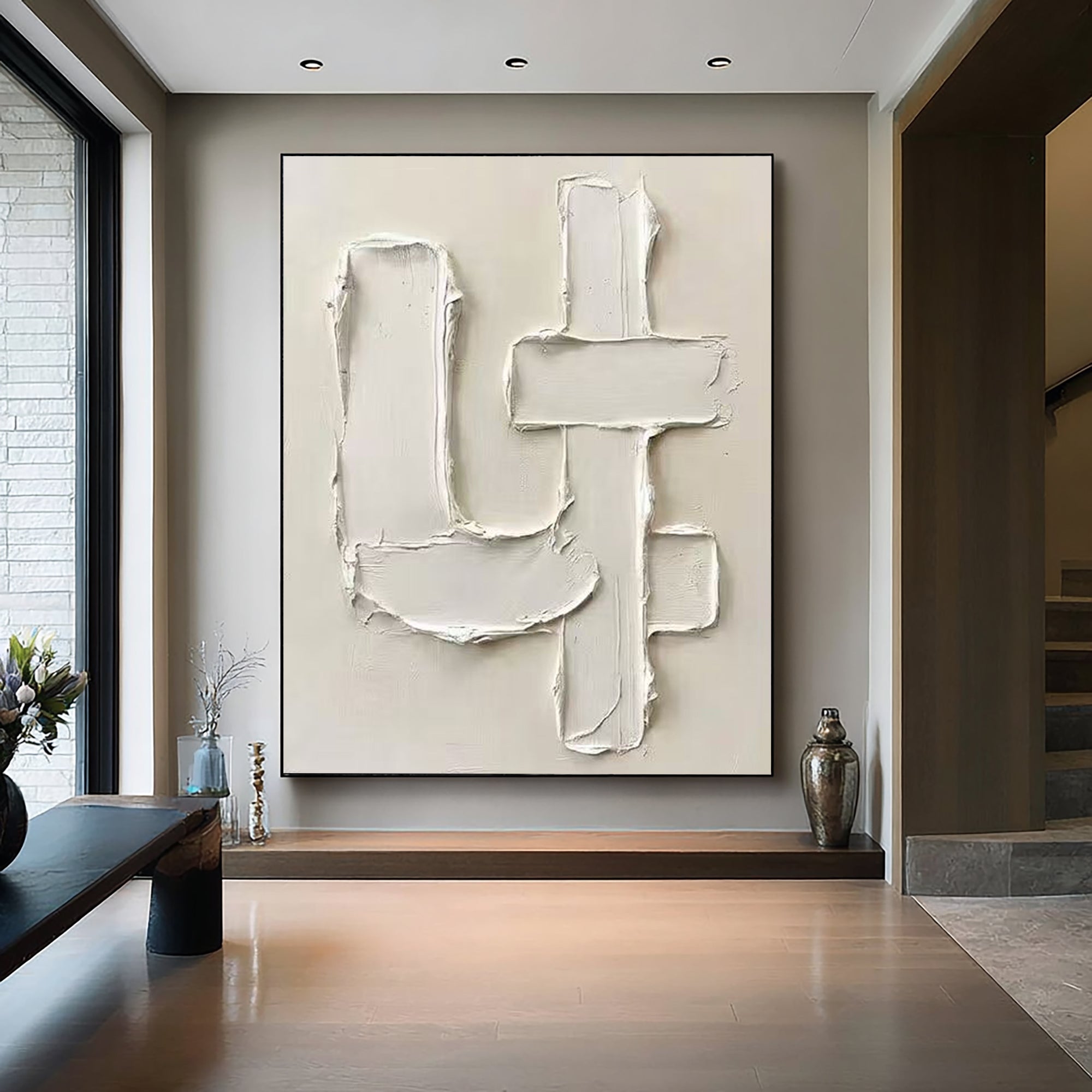 Large Neutral Textured Oil Painting for Elegant Modern Interiors