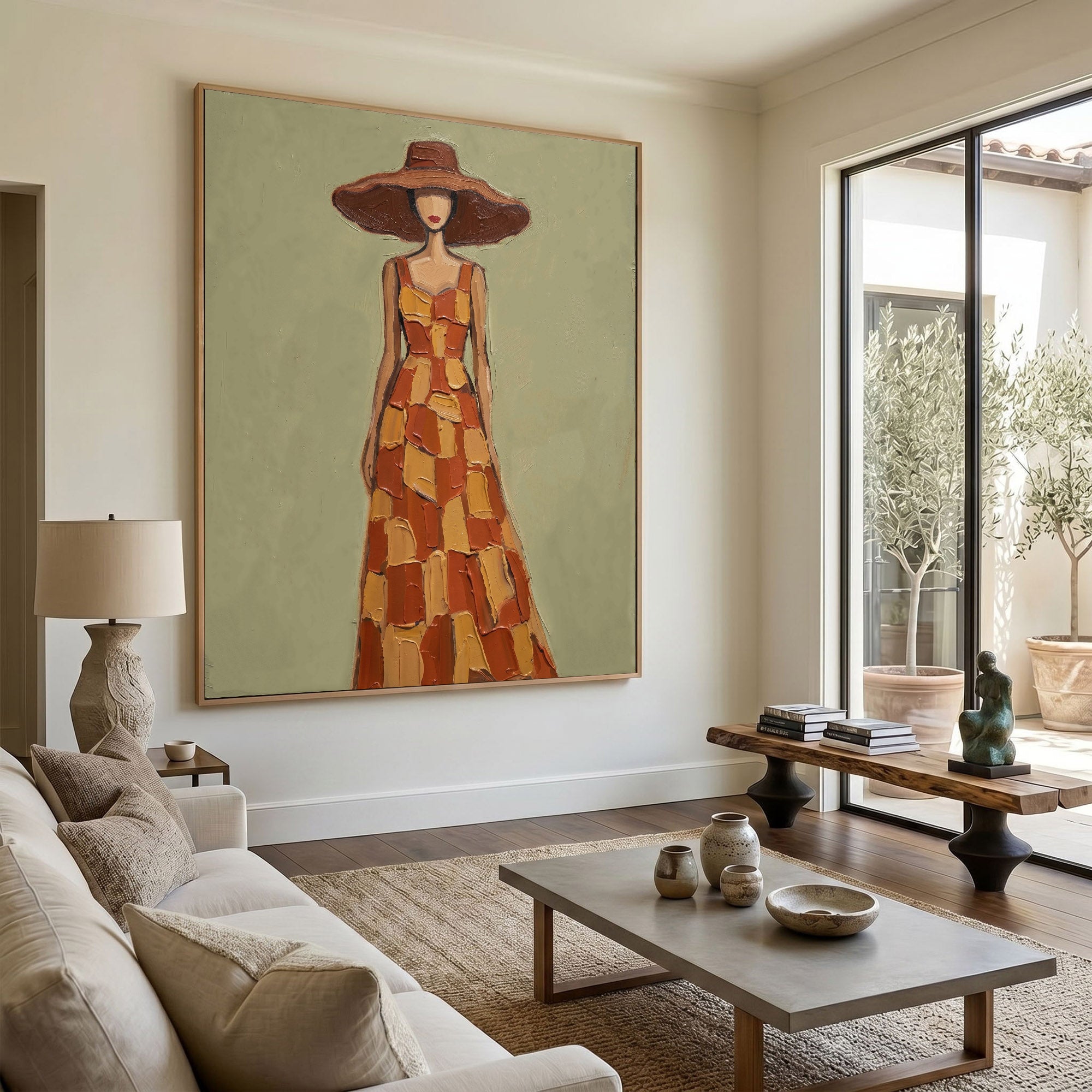 Large Modern Woman Portrait Wall Art Abstract Oil Painting Cowgirl Cowboy Vintage Americana Art Western Fashion Figure Contemporary Interior Decor