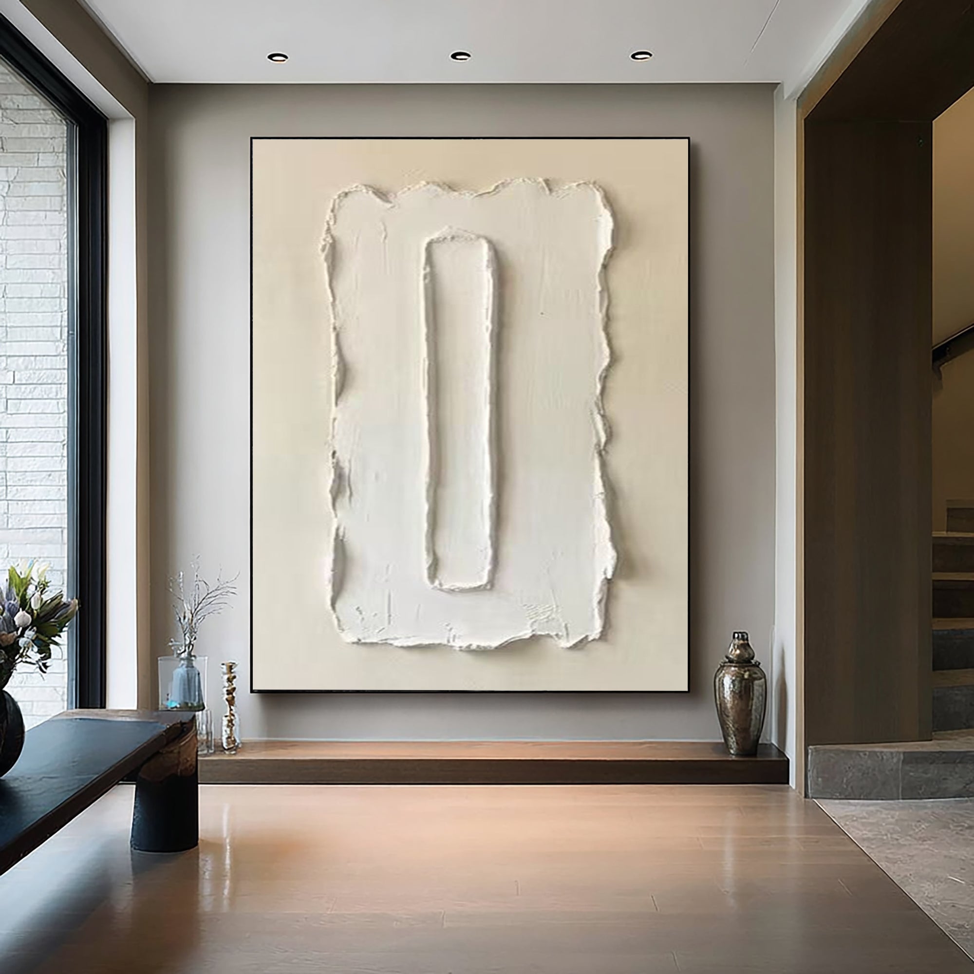 Large Handmade Oil Painting Featuring Organic Minimal Texture Art