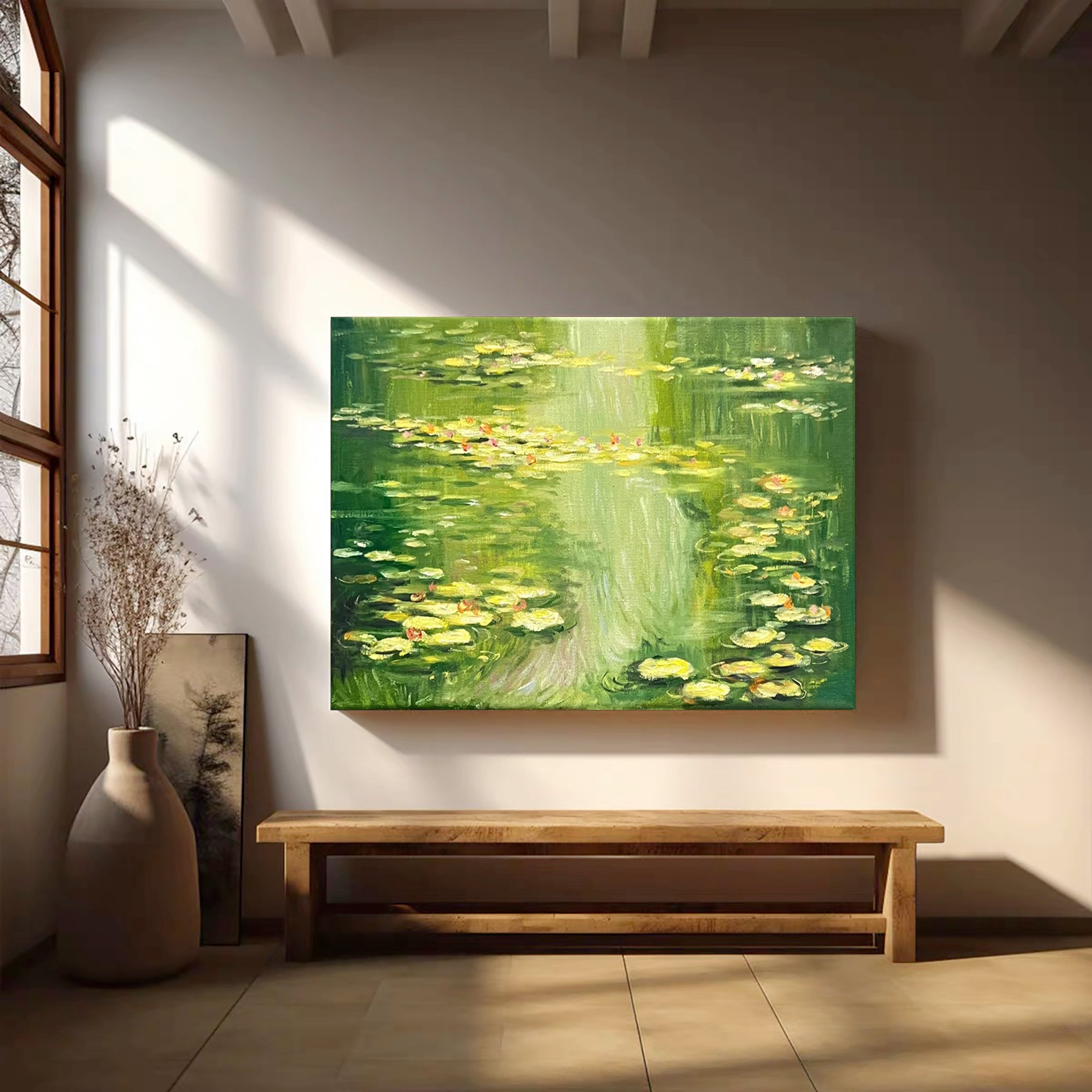 Monet Tribute Lilies, Green Impressionist Scene #BGA 186