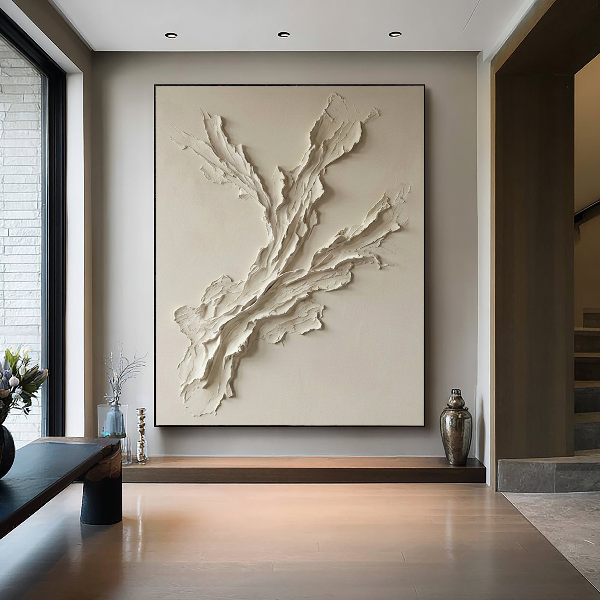 Large Handmade Oil Painting with Abstract Organic Relief Texture Design