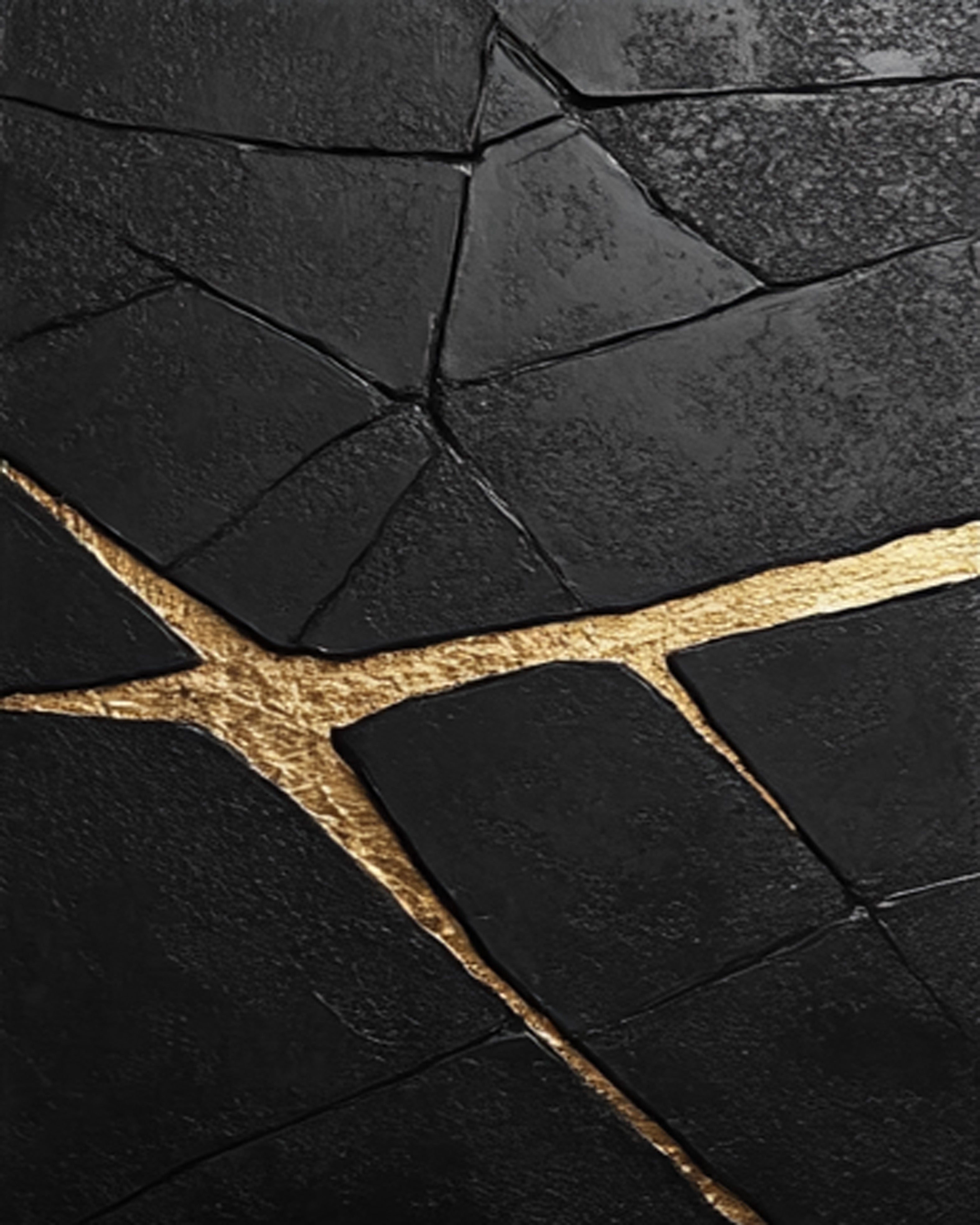Contemporary Black Impasto Painting with Striking Gold Inlays #BGA 264