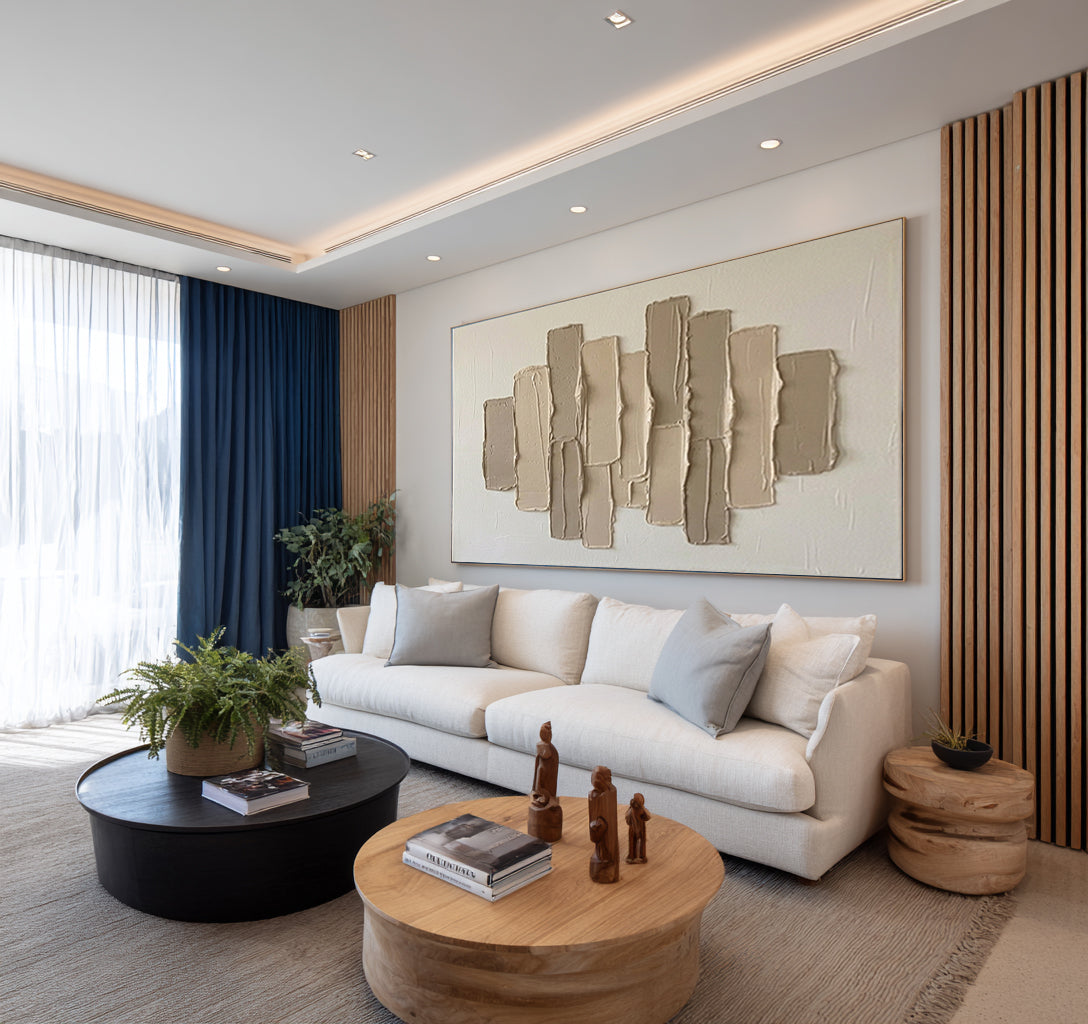 Large Architectural Neutral Texture Painting Contemporary Wall Art