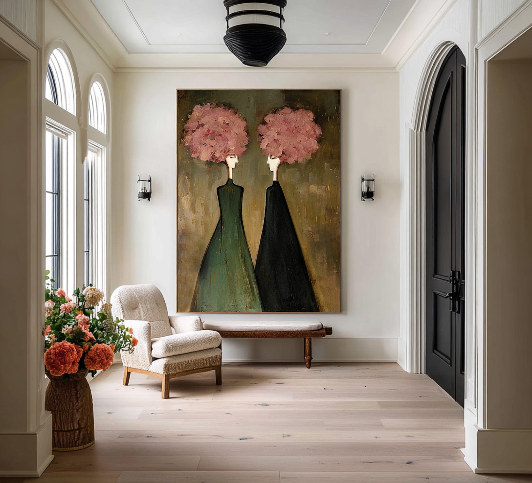 Large Modern Figurative Oil Painting on Canvas – Elegant Pink Portrait Wall Art #WAC 033