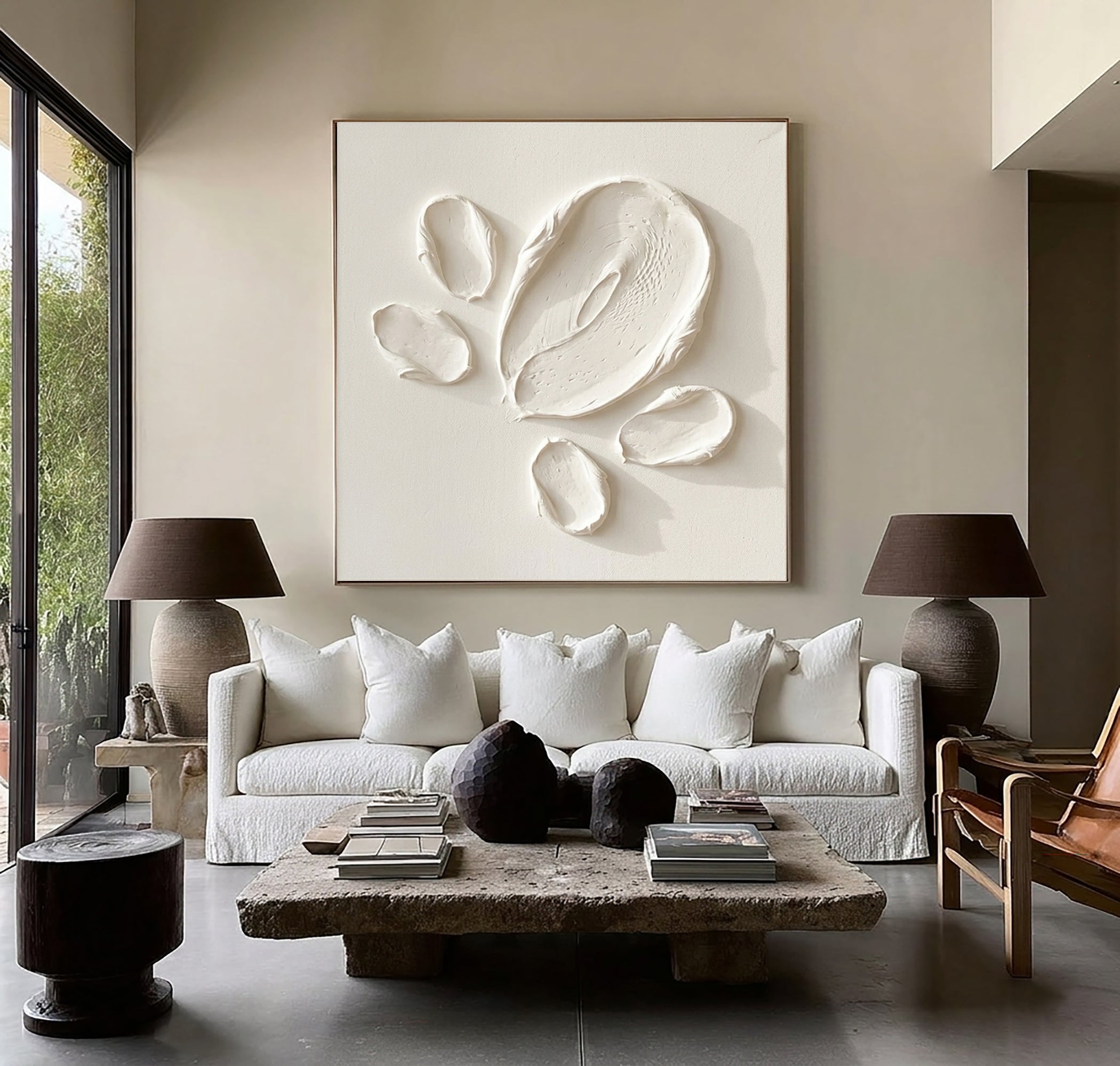 Large Organic Texture Oil Painting – Minimalist Neutral Abstract Wall Art