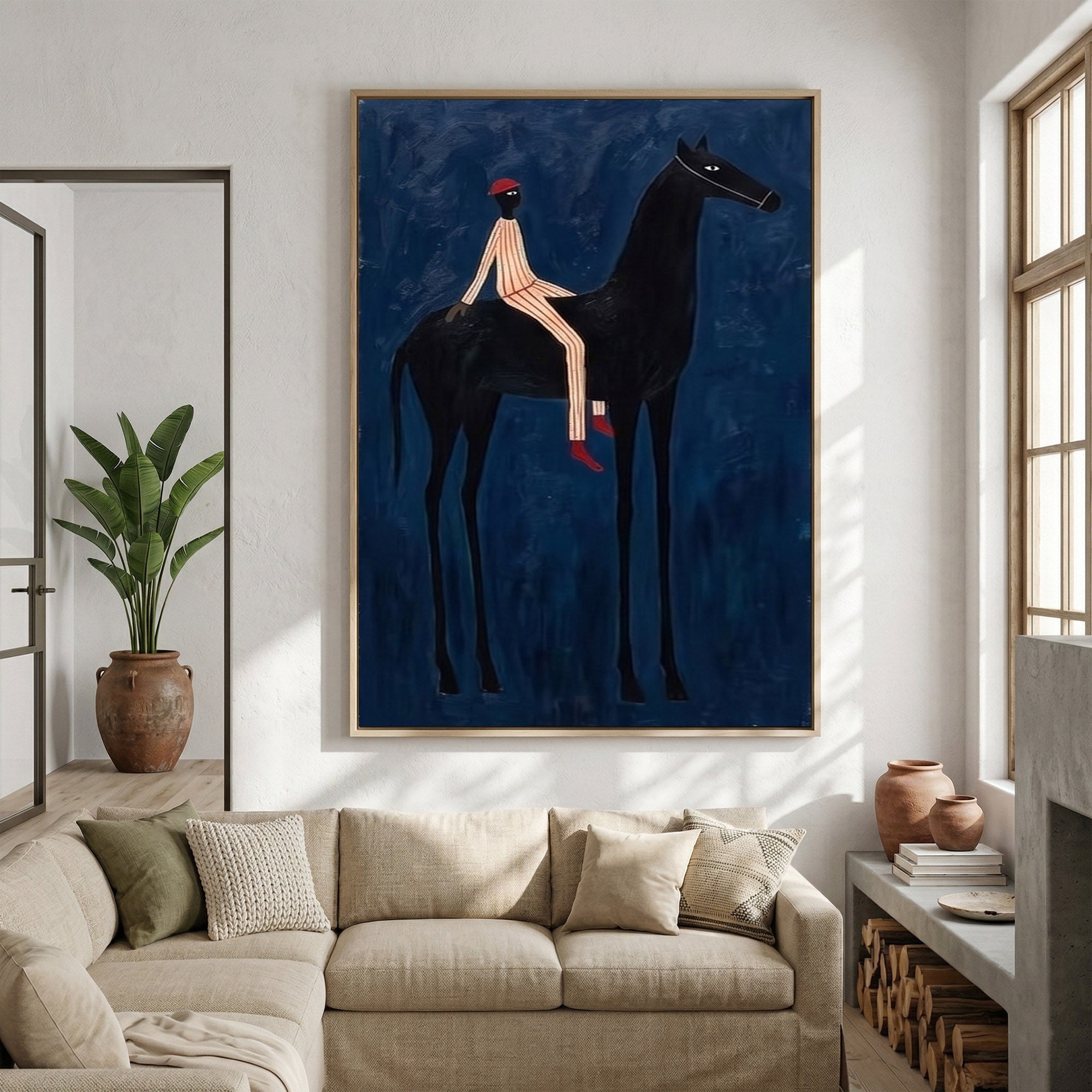 Large Cowboy Wall Art Modern Equestrian Horse Painting Midnight Rider