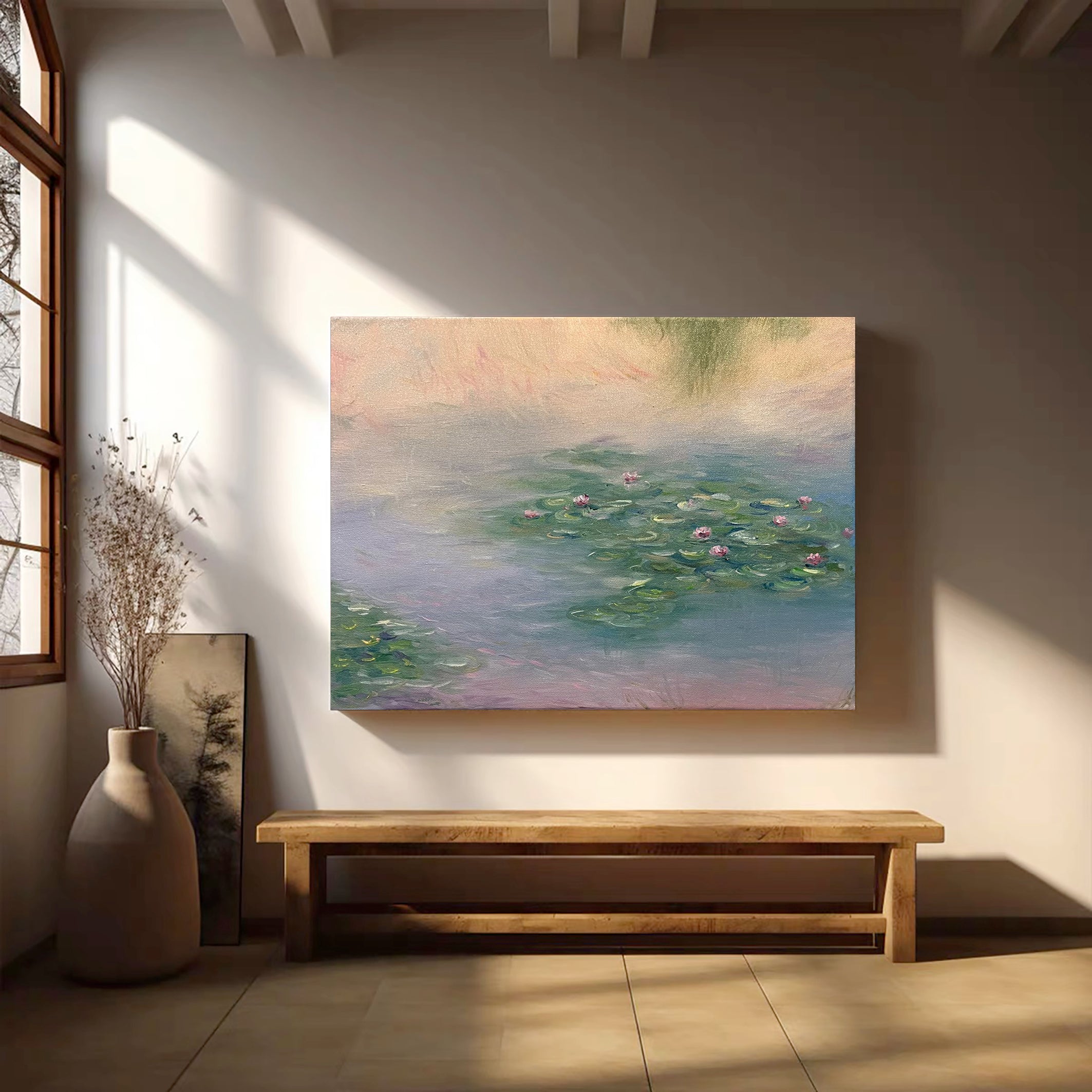 Monet Inspired Lilies, Impressionist Water Art #BGA 184