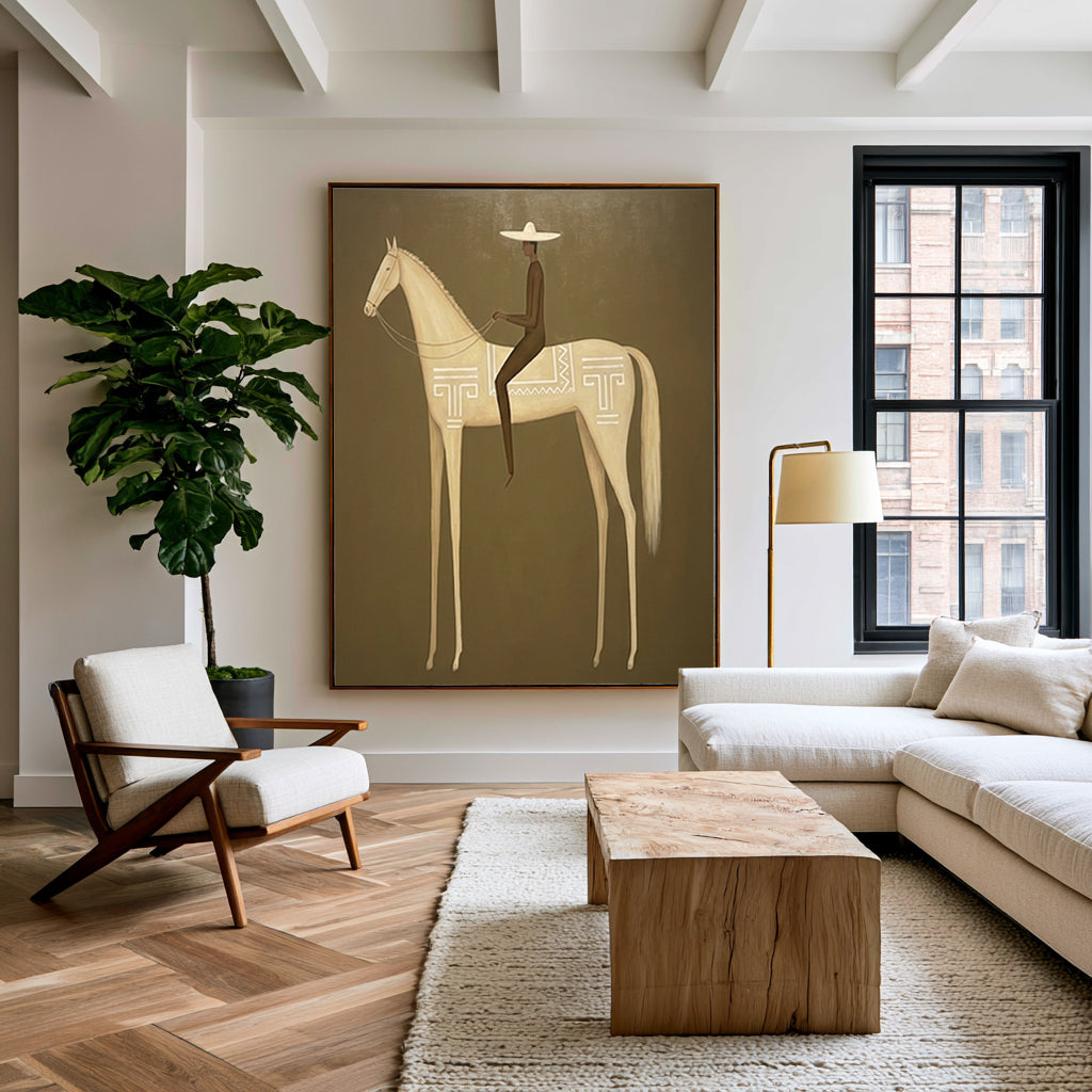 Large Modern Horse Rider Wall Art Equestrian Oil Painting Cowboy Cowgirl Inspired Vintage Americana Western Artwork Contemporary Home Decor