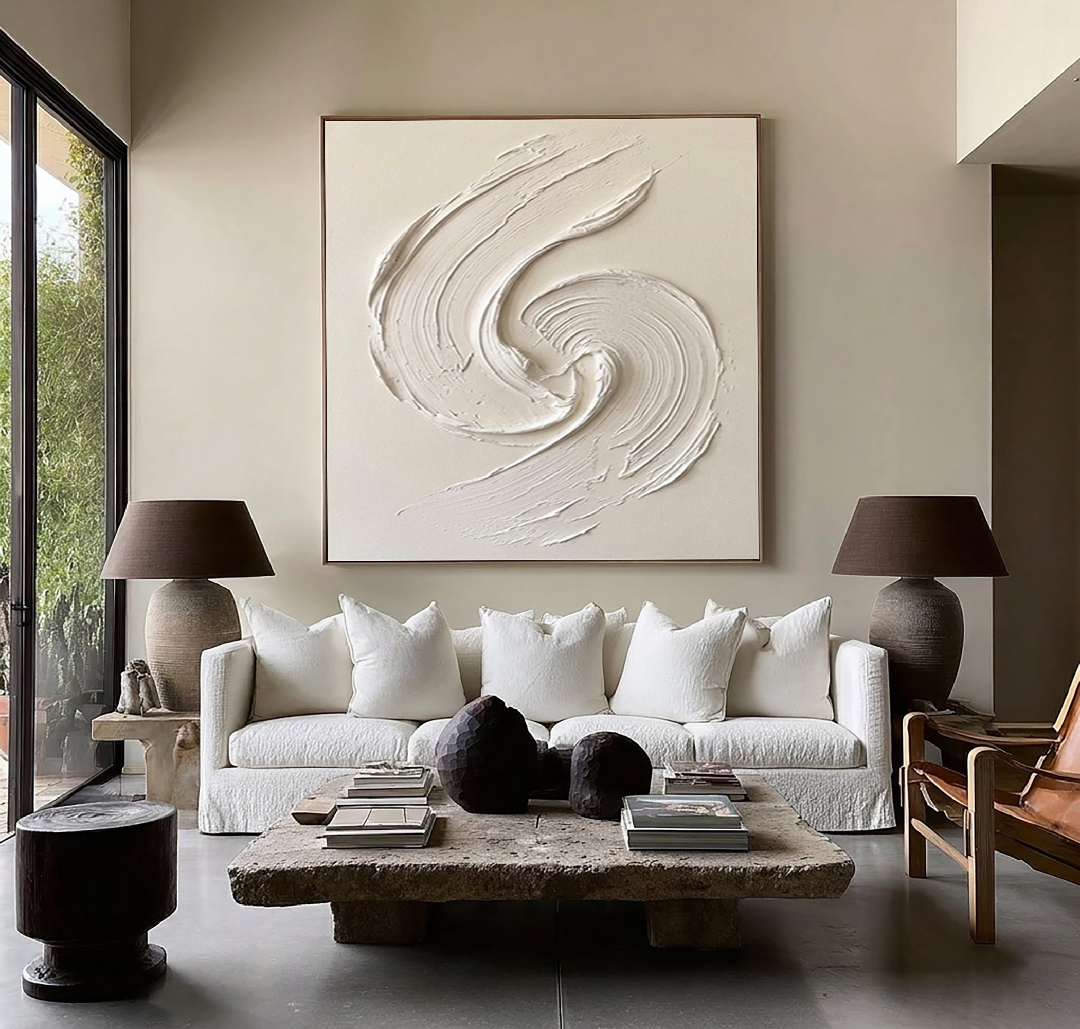 Large Textured Swirl Wall Art Hand Painted Minimalist Canvas