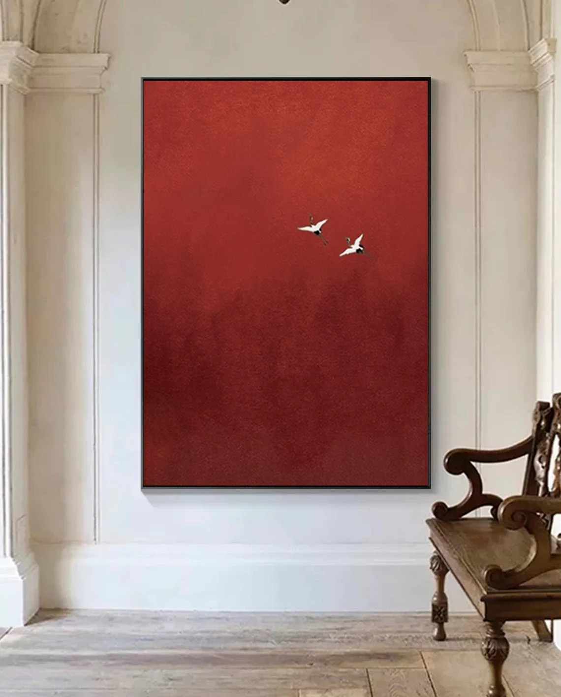 Modern Bird Art, Surrealist Crimson Sky, Unique Wall Decor #BGA 146