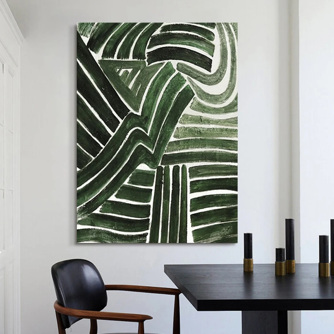Abstract Green and White Lines, Minimalist Modern Wall Decor #BGA 152