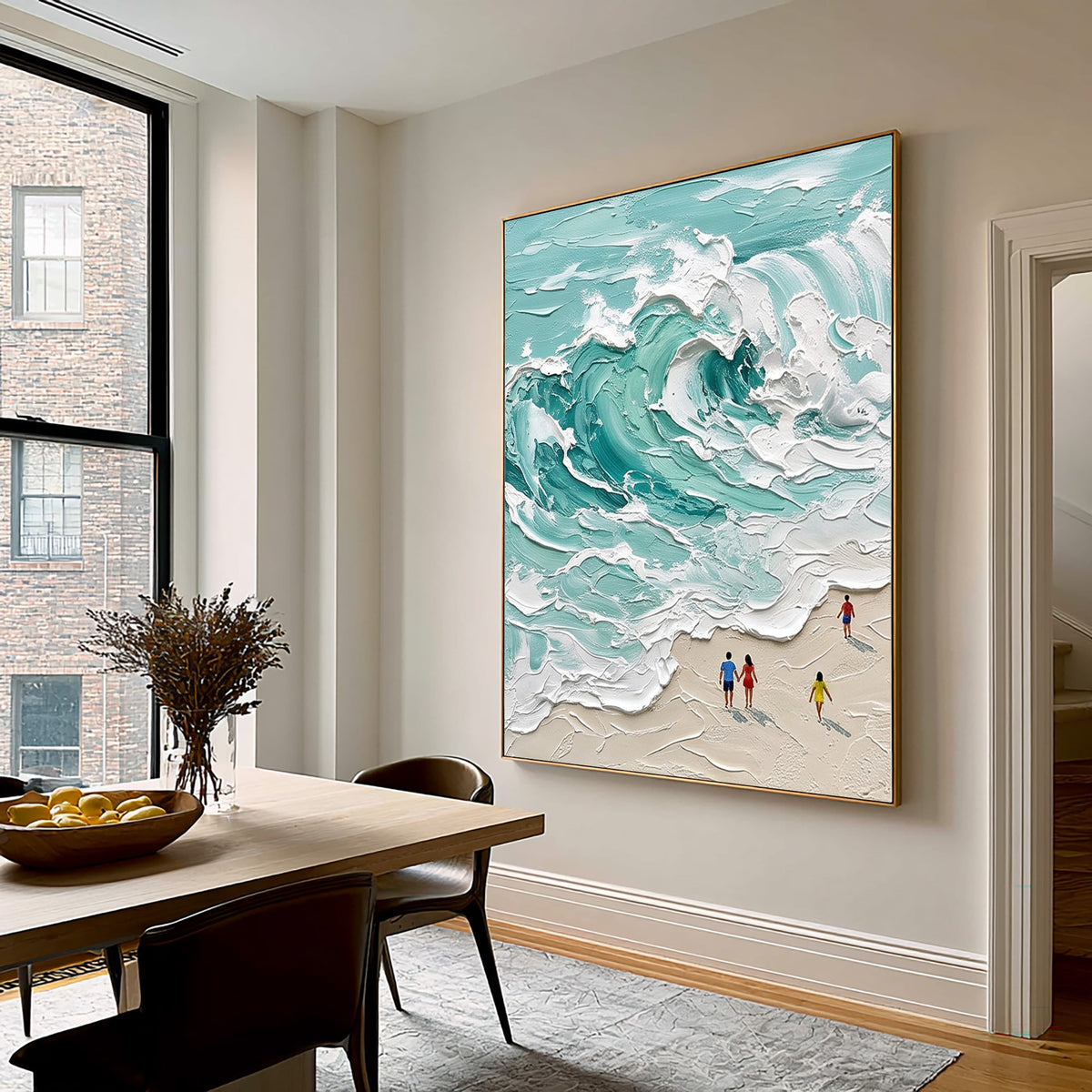 Large Turquoise Ocean Waves Textured Wall Art Coastal Seascape Oil Painting Beach Scene Artwork Modern Luxury Home Decor