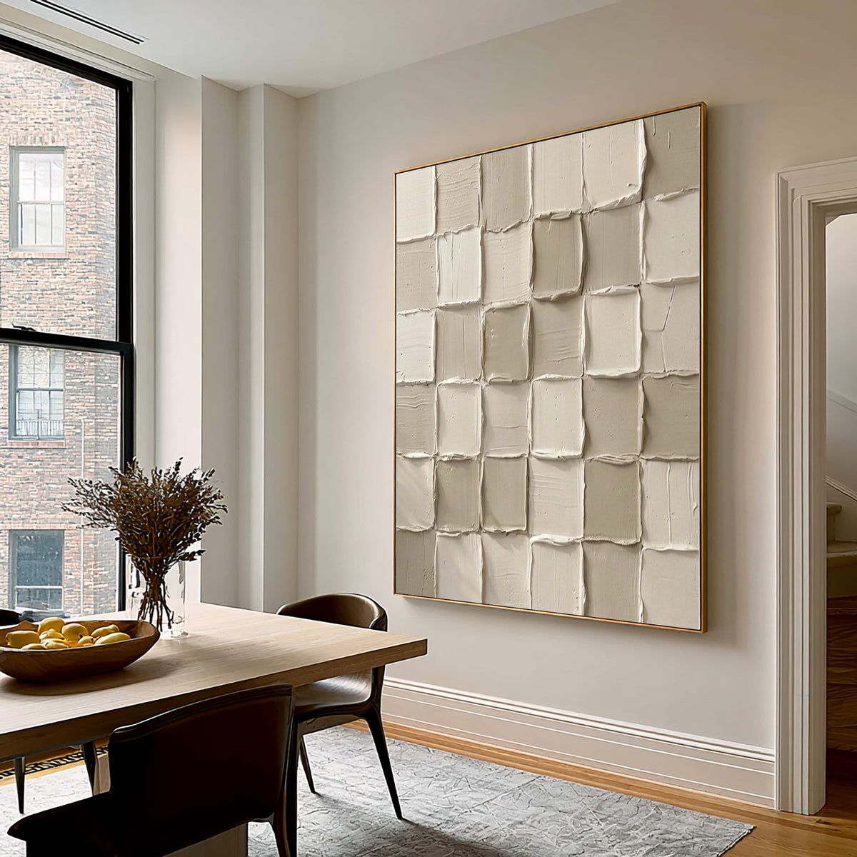 Handbuilt Grid Large White Textured Wall Art Ivory Abstract Sculptural Relief Modern Minimalist Decor