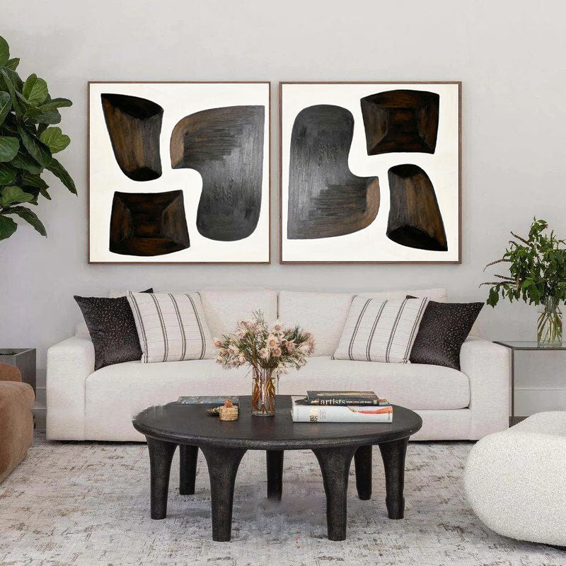 Black & White Abstract Painting Set Of 2 #BWS 011