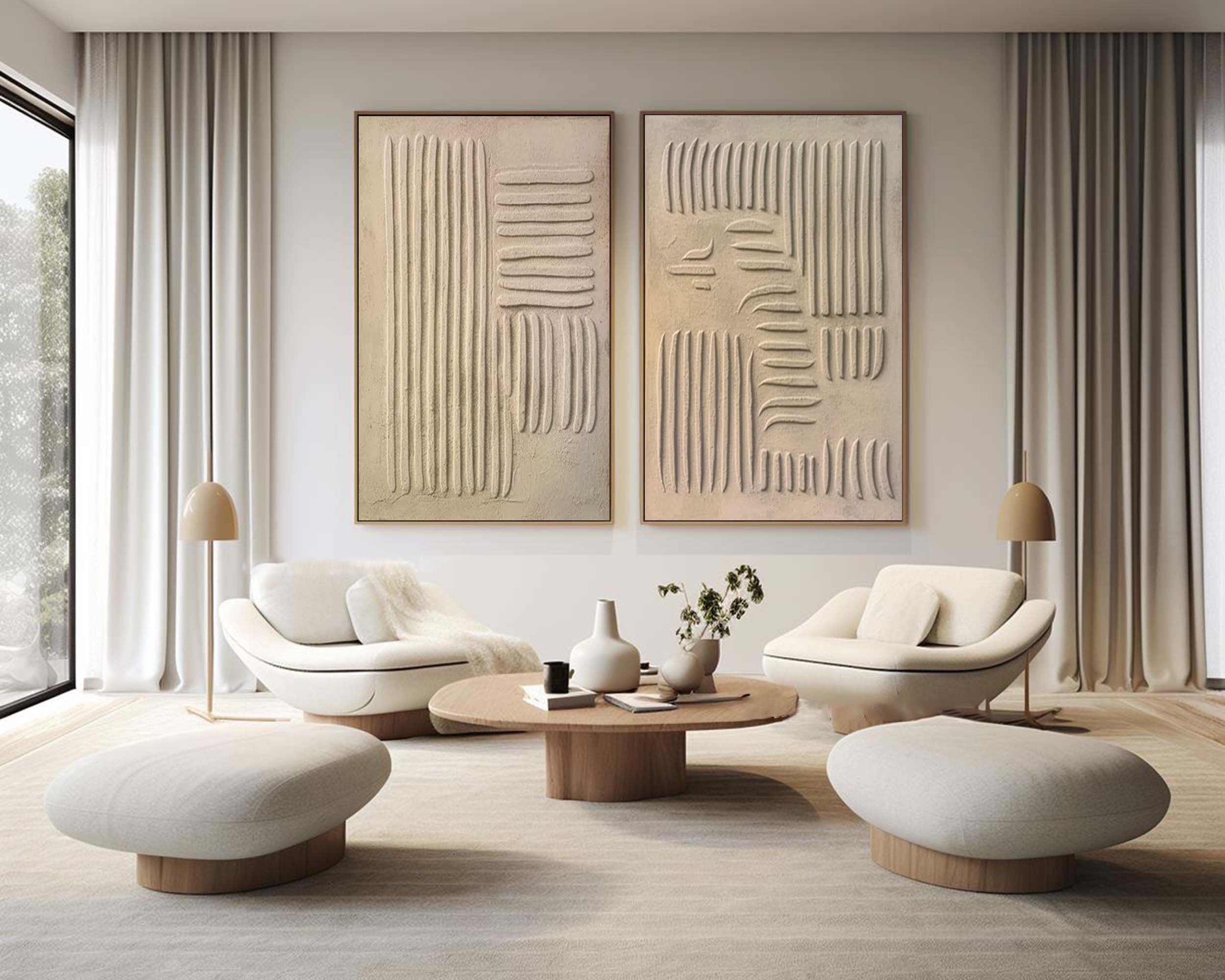 Beige & Brown Minimalist Painting Set Of 2 #BBS 021