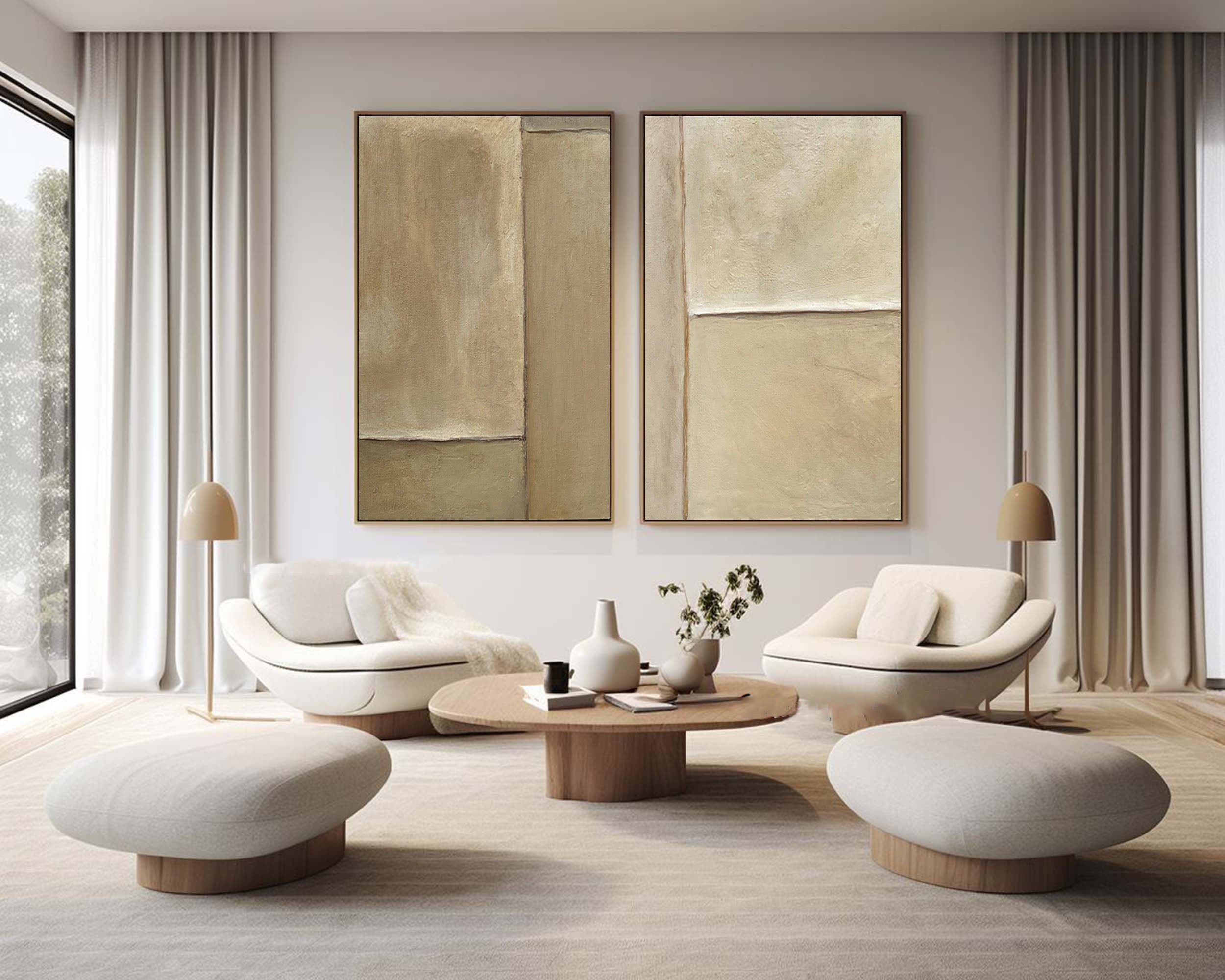 Beige & Brown Minimalist Painting Set Of 2 #BBS 017