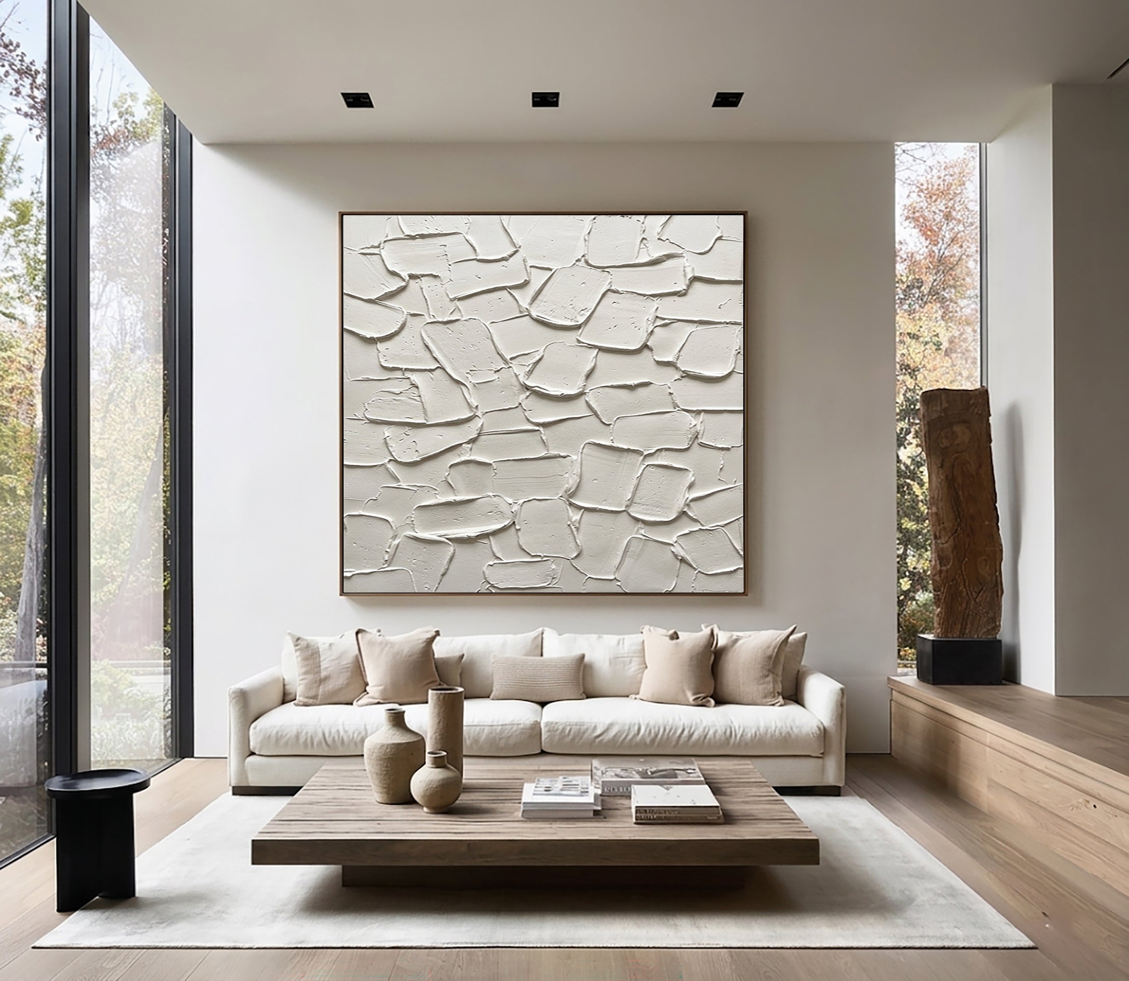 Large Organic Plaster Texture Wall Art Contemporary Neutral Hand Painted Canvas Painting