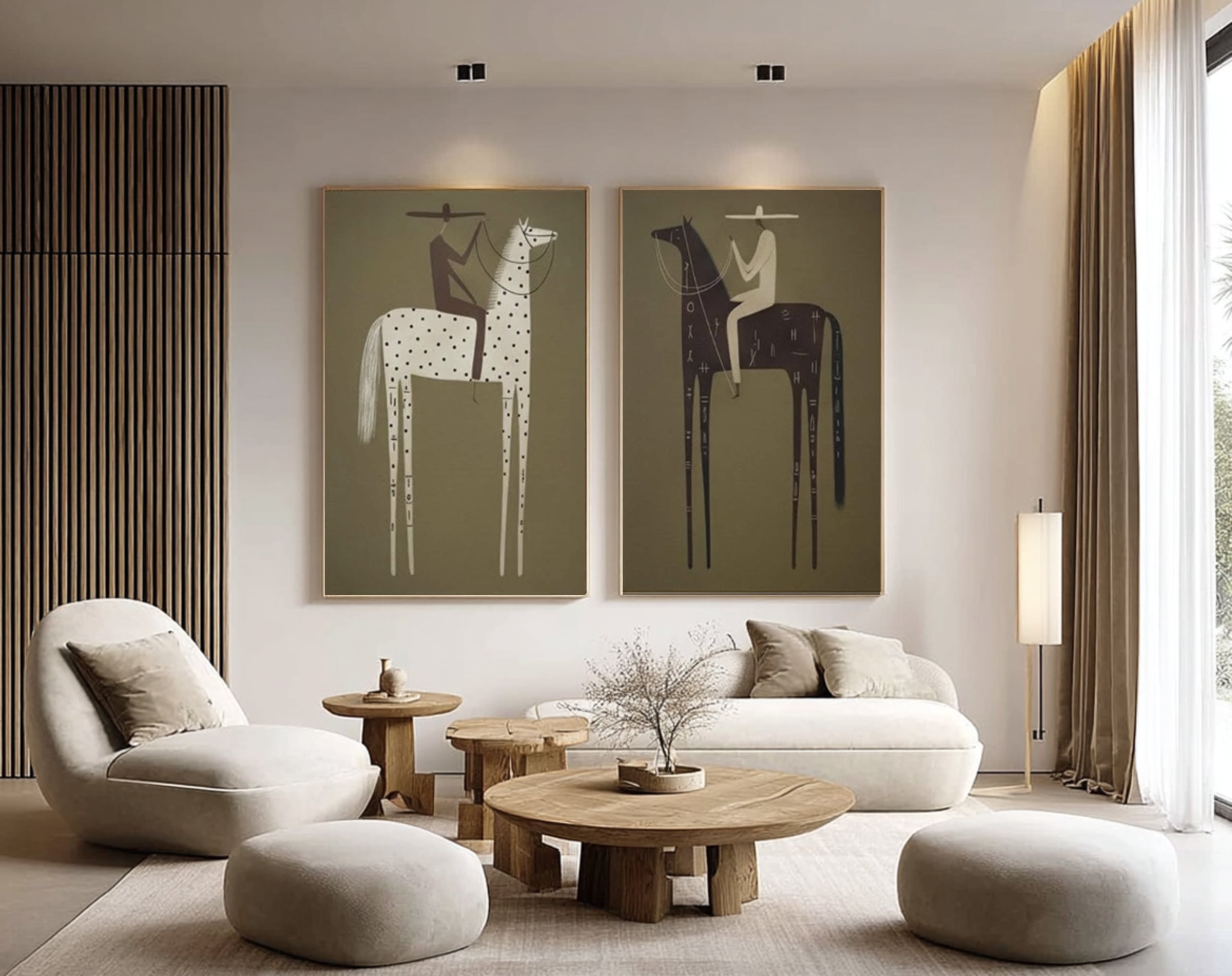 Large Tribal Horse Wall Art Contemporary Equestrian Diptych Painting