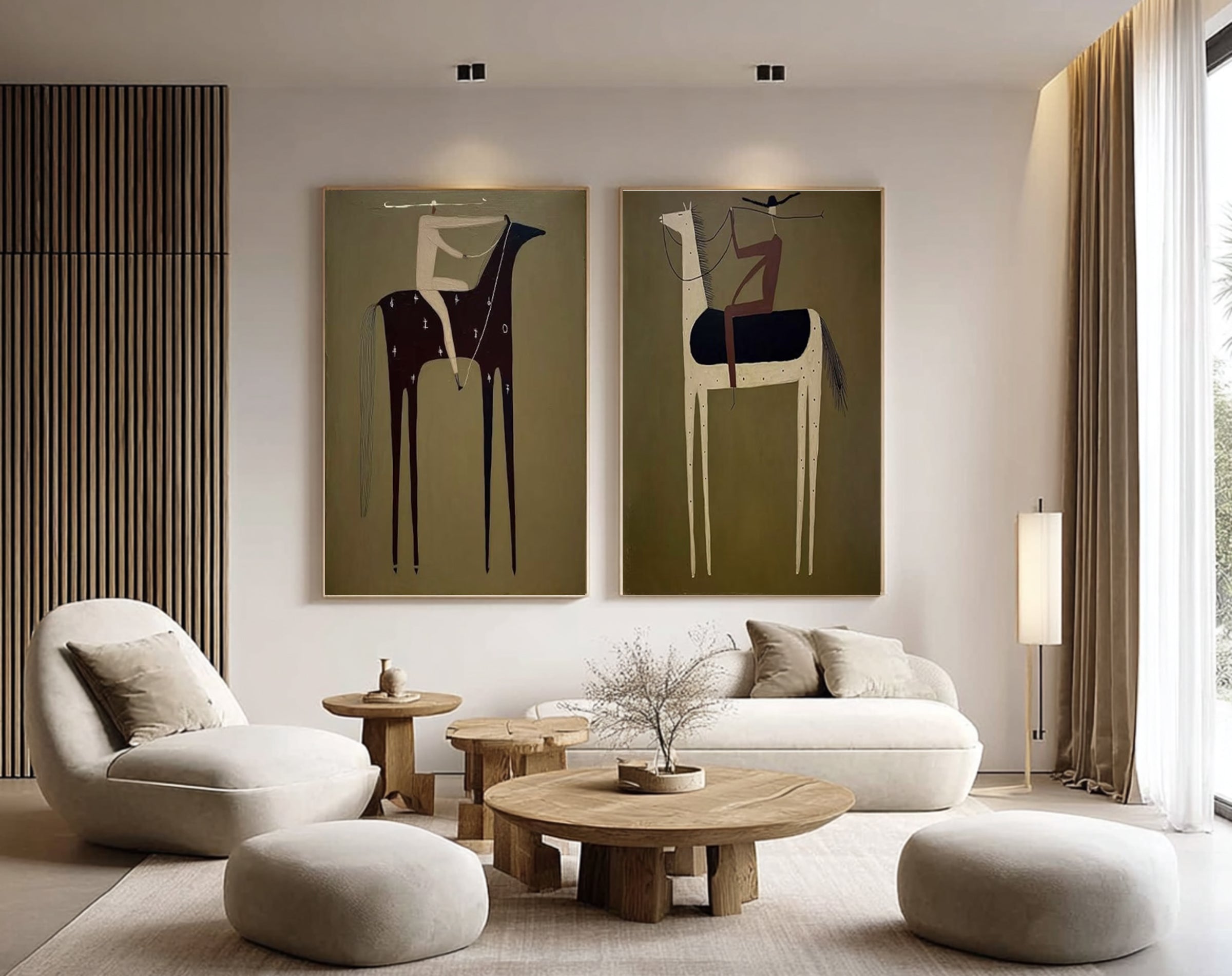 Large Modern Equestrian Wall Art Minimalist Horse and Rider Diptych